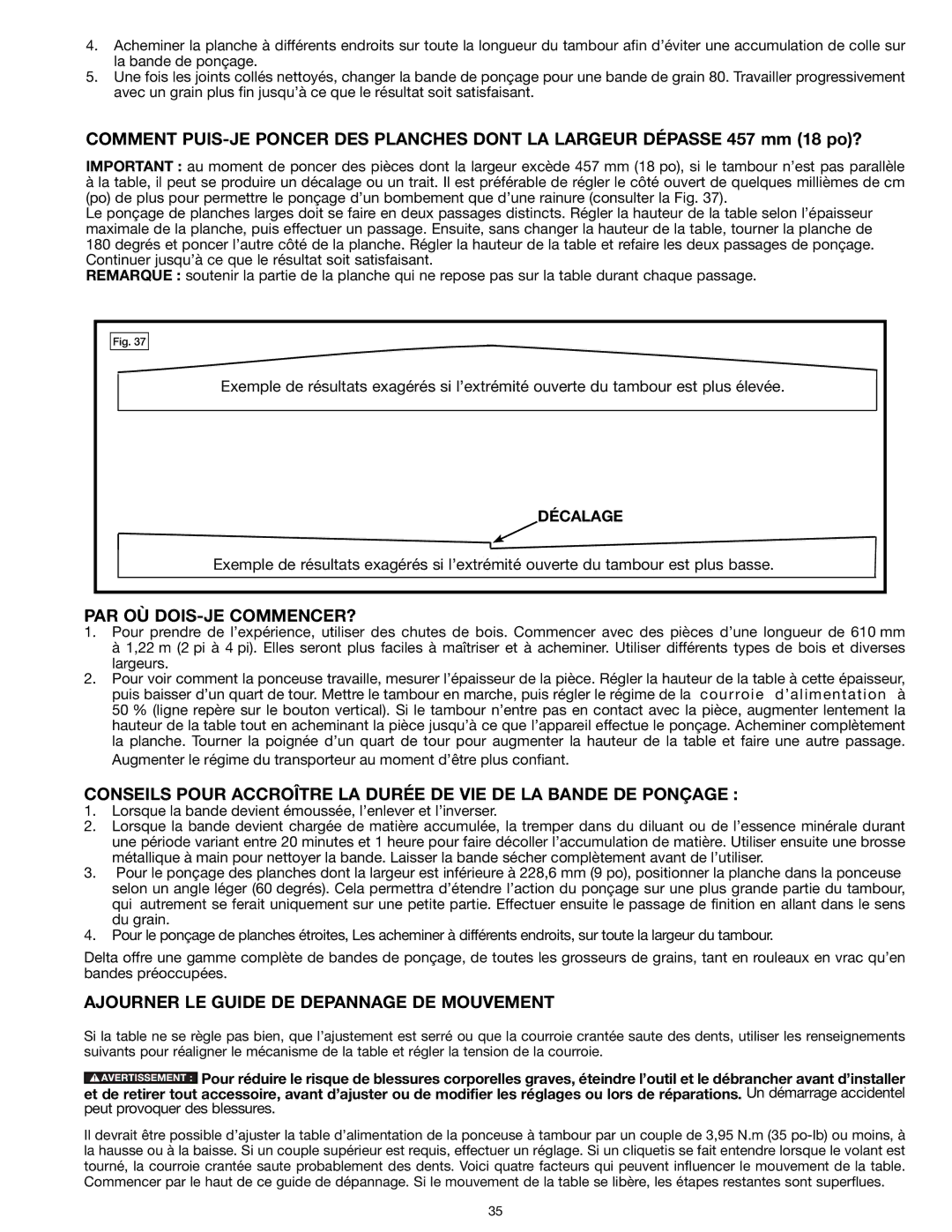 Delta 31-260X instruction manual Par Où Dois-Je Commencer?, Ajourner LE Guide DE Depannage DE Mouvement 