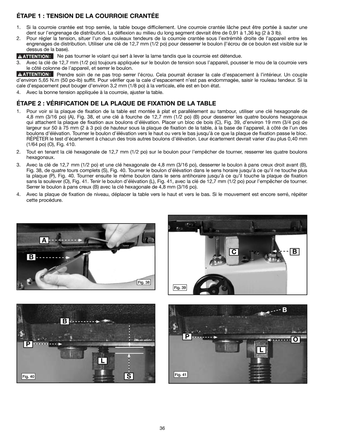 Delta 31-260X Étape 1 Tension DE LA Courroie Crantée, Étape 2 Vérification DE LA Plaque DE Fixation DE LA Table 