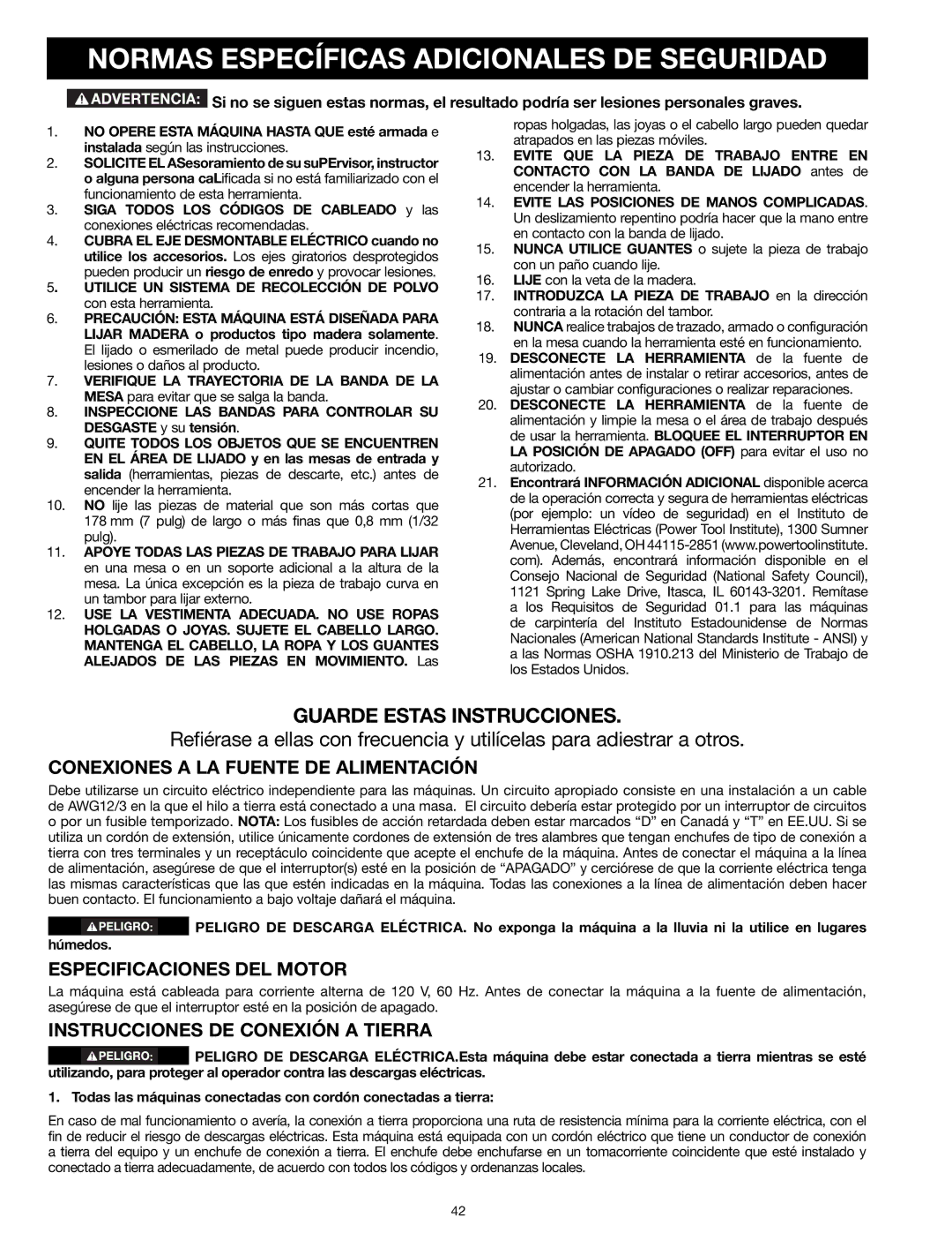 Delta 31-260X instruction manual Normas Específicas Adicionales DE Seguridad, Conexiones a LA Fuente DE Alimentación 