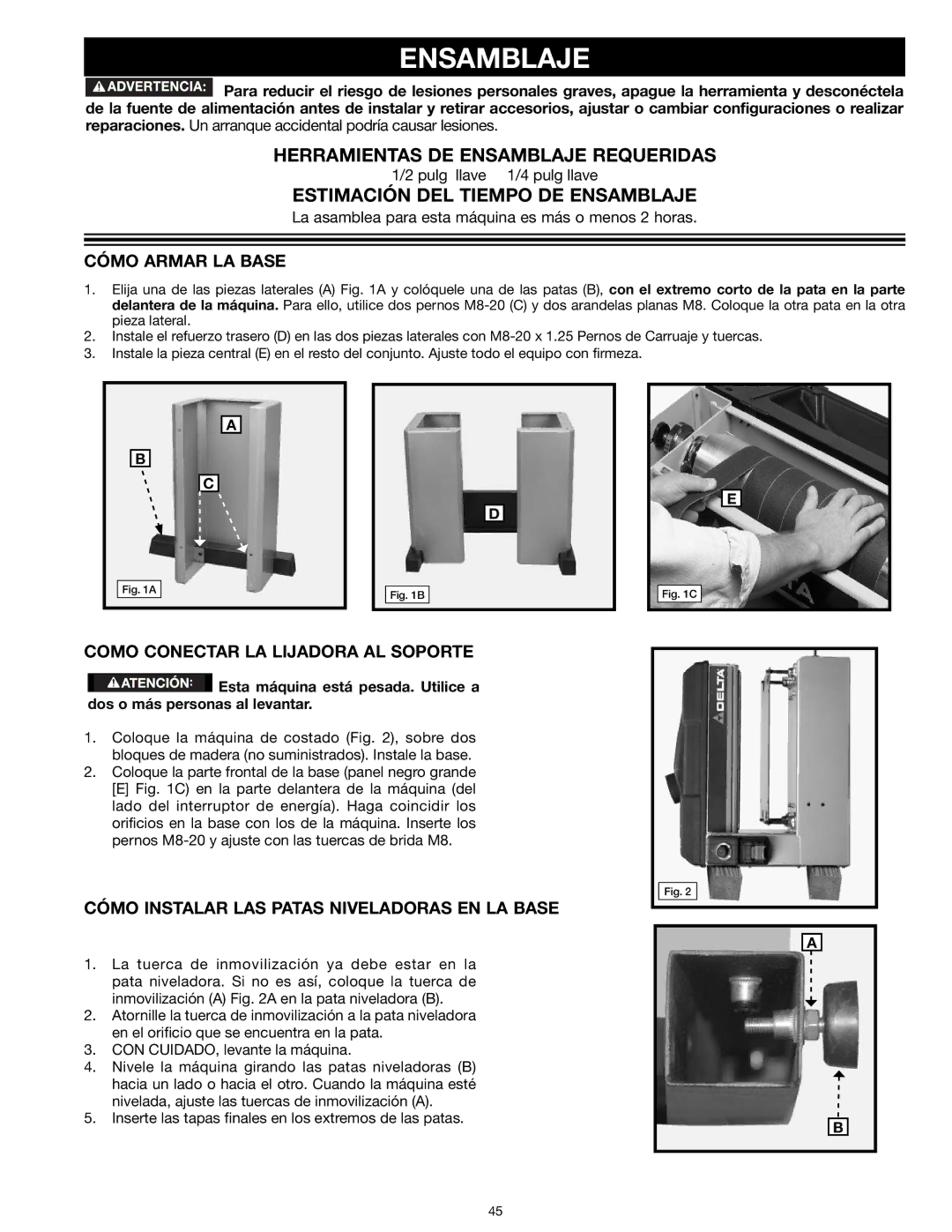 Delta 31-260X instruction manual Herramientas DE Ensamblaje Requeridas, Estimación DEL Tiempo DE Ensamblaje 