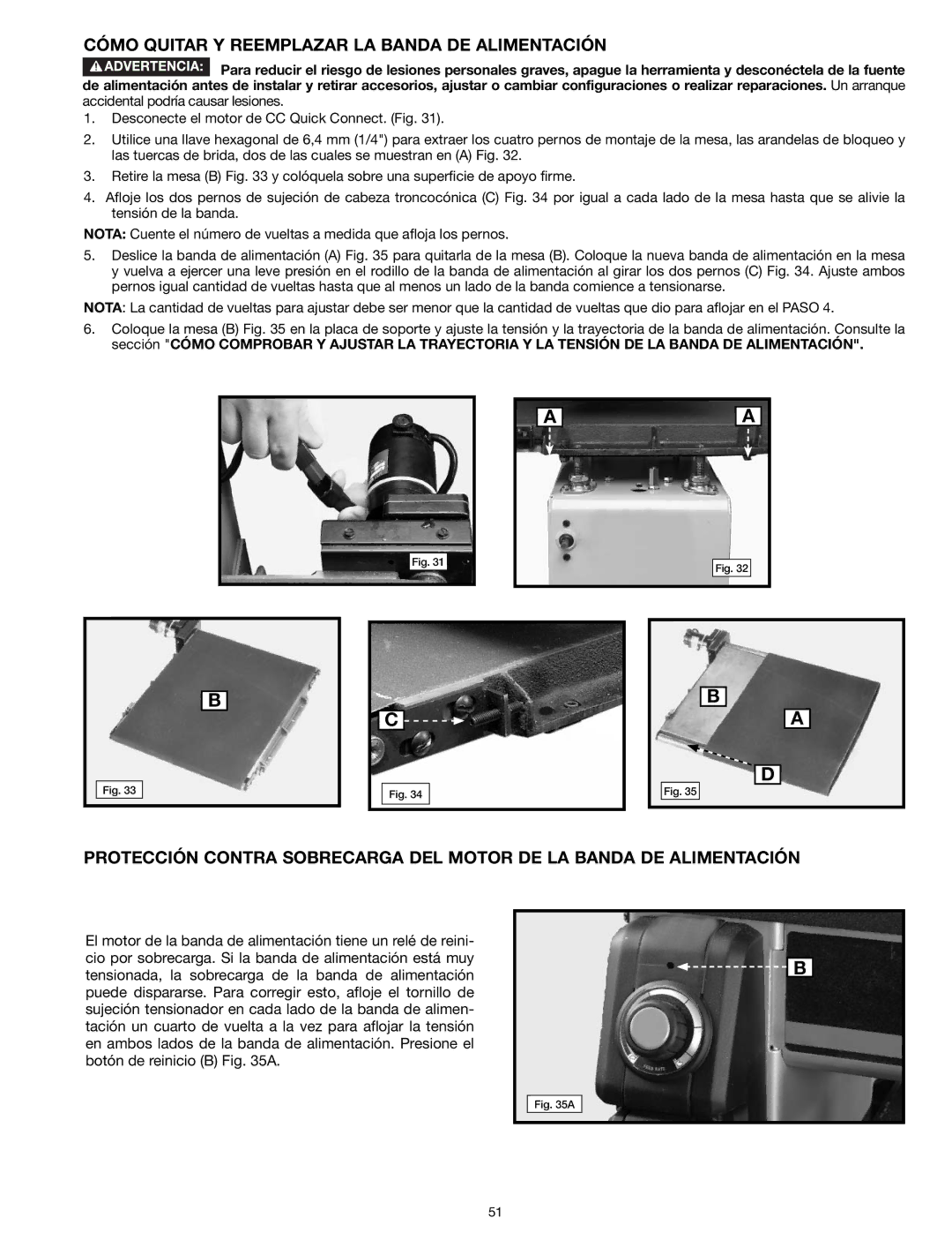 Delta 31-260X instruction manual Cómo Quitar Y Reemplazar LA Banda DE Alimentación 