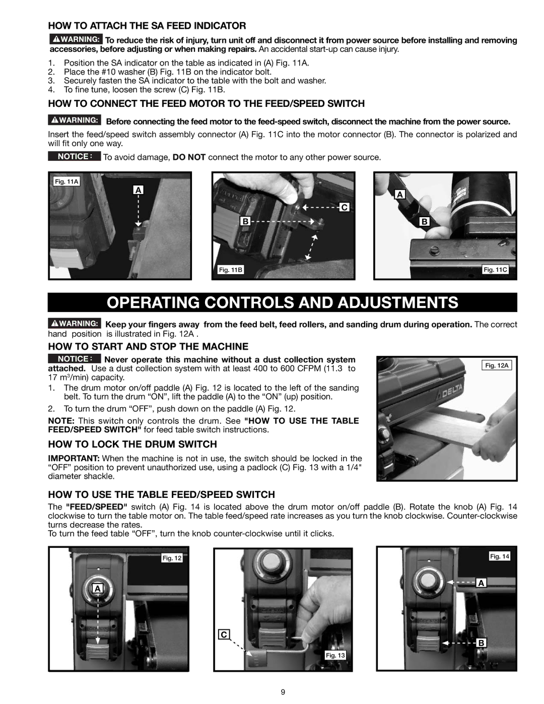 Delta 31-260X instruction manual Operating Controls and Adjustments 