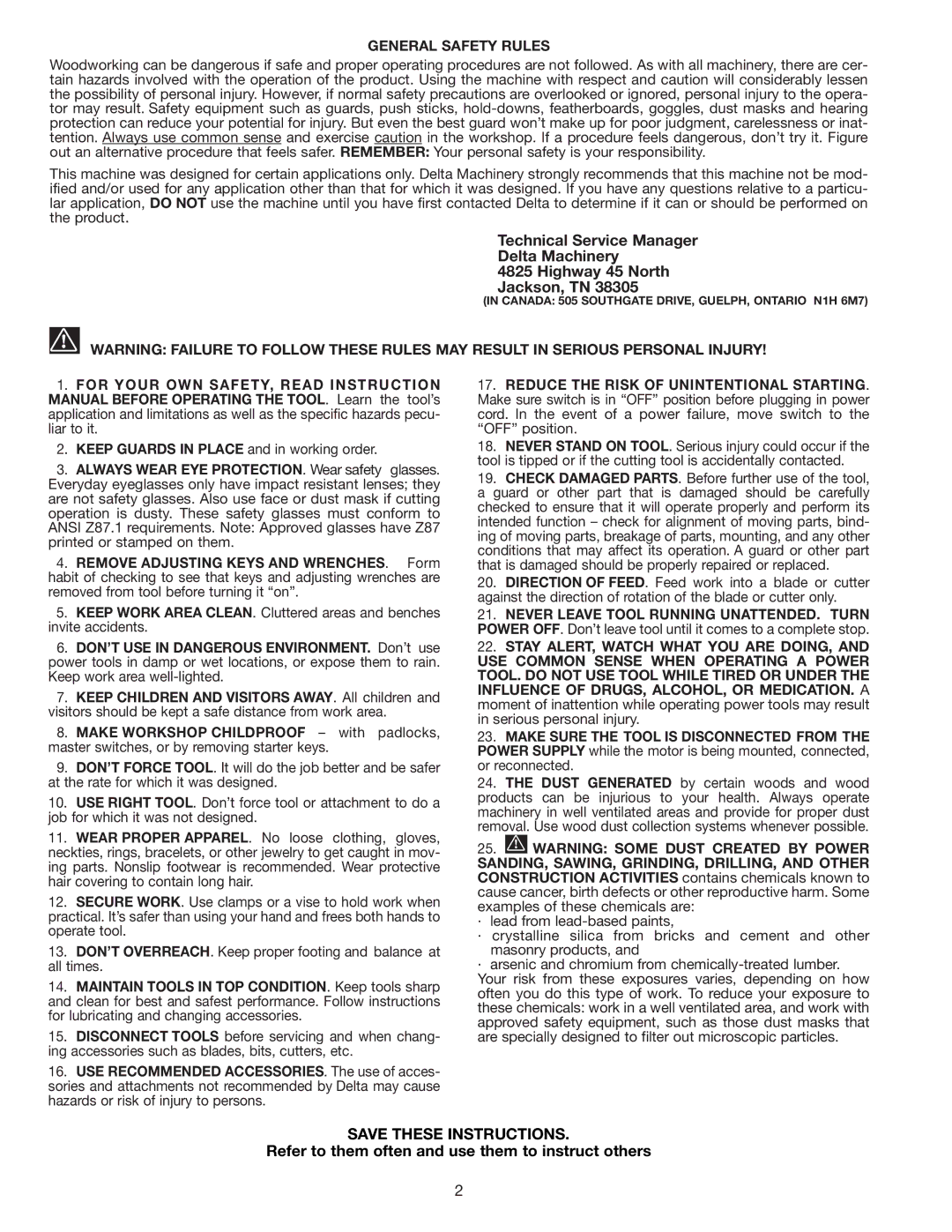 Delta 31-280 instruction manual Refer to them often and use them to instruct others 