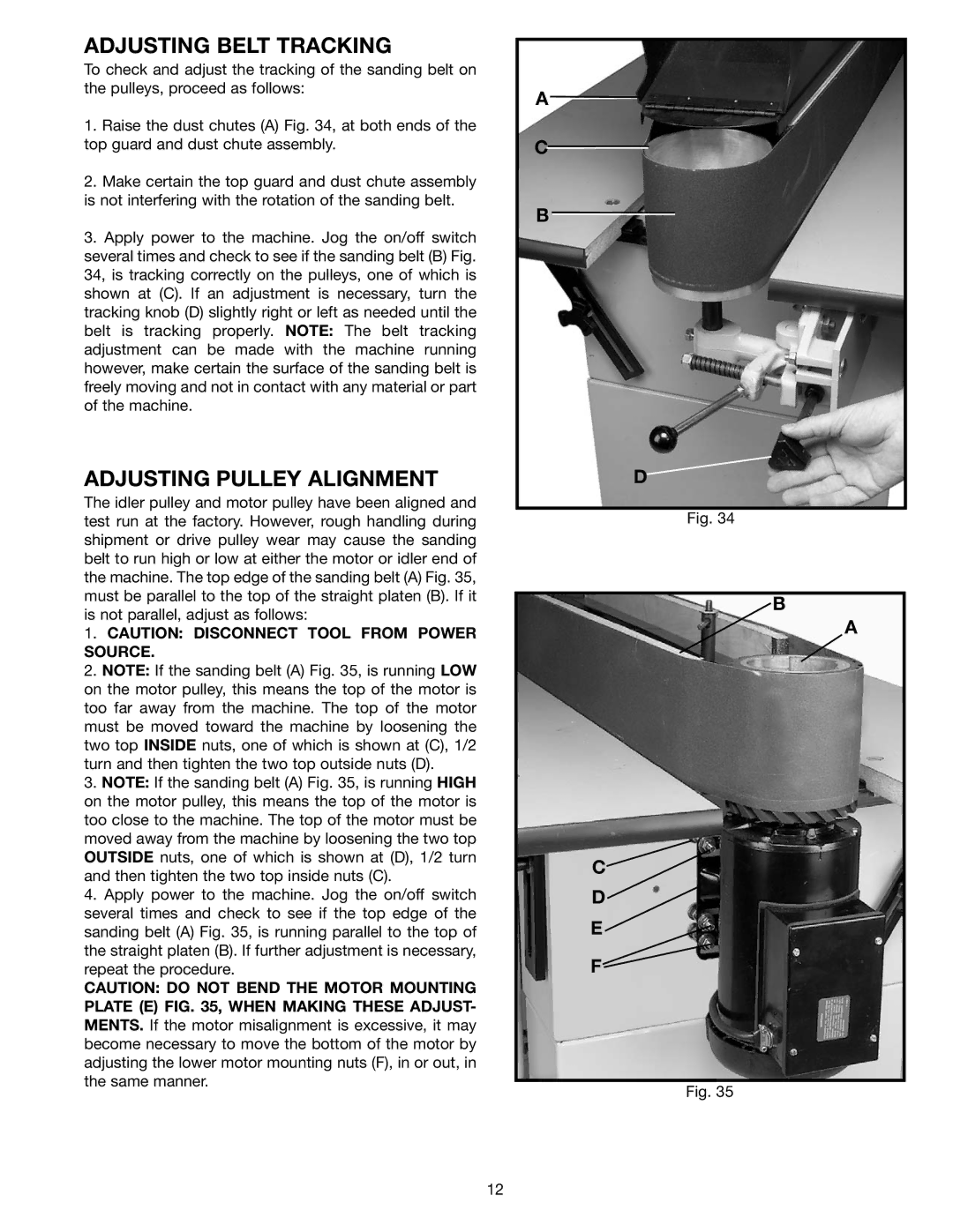 Delta 31-390, 31-392 instruction manual Adjusting Belt Tracking, Adjusting Pulley Alignment 