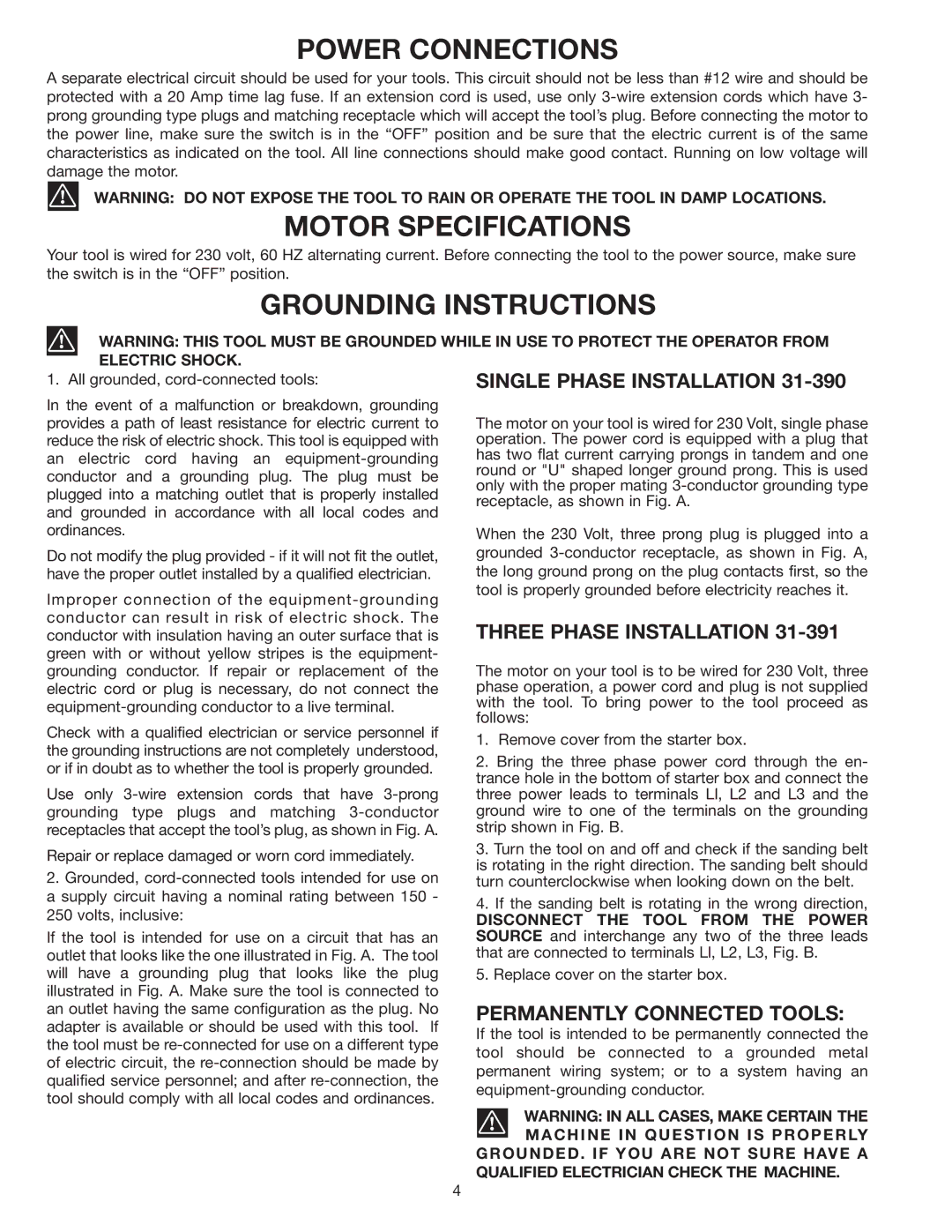 Delta 31-390, 31-392 instruction manual Power Connections 