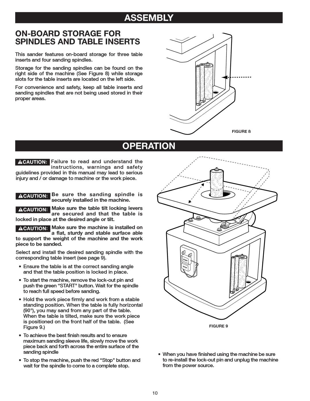 Delta 31-483 operating instructions Operation, ON-BOARD Storage for Spindles and Table Inserts 