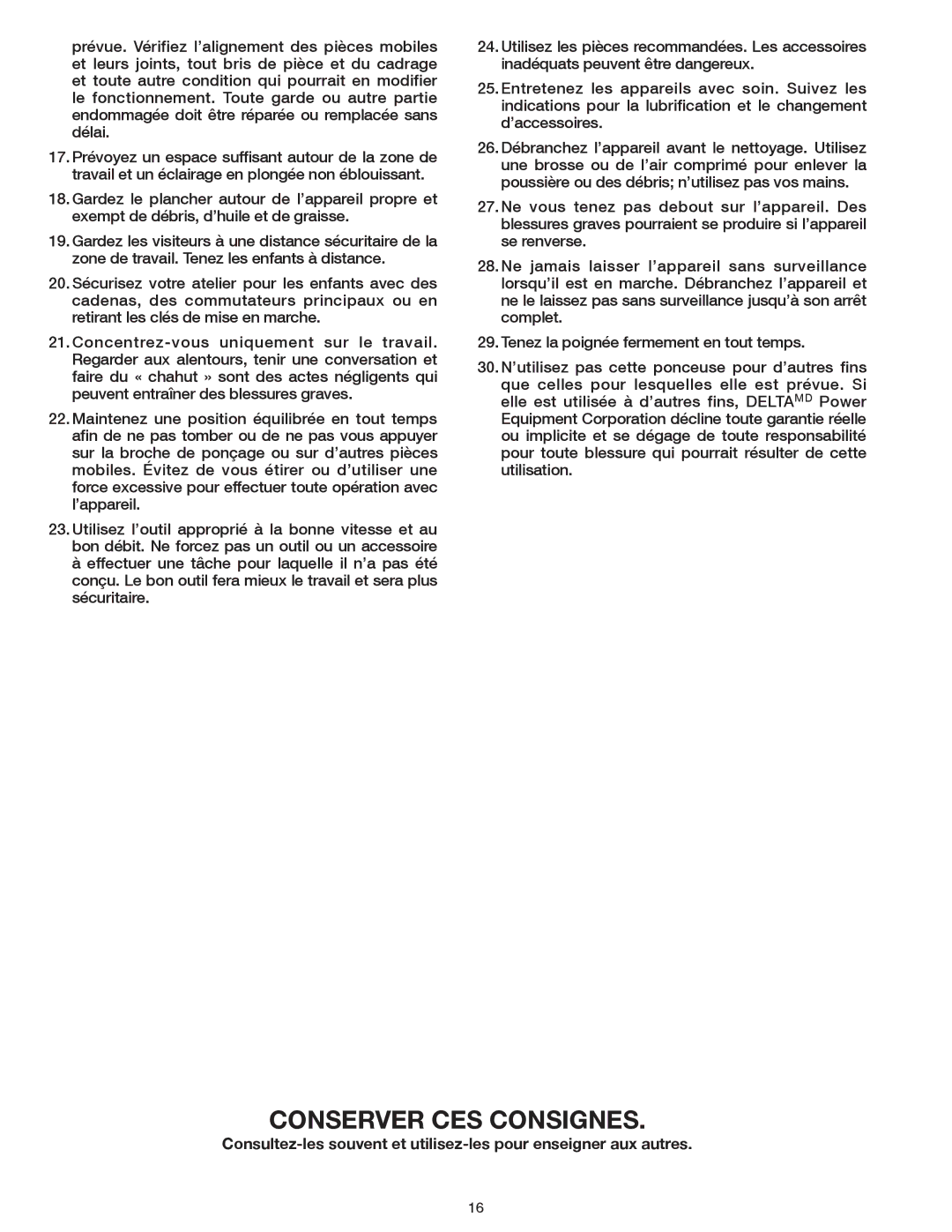 Delta 31-483 operating instructions Conserver CES Consignes 