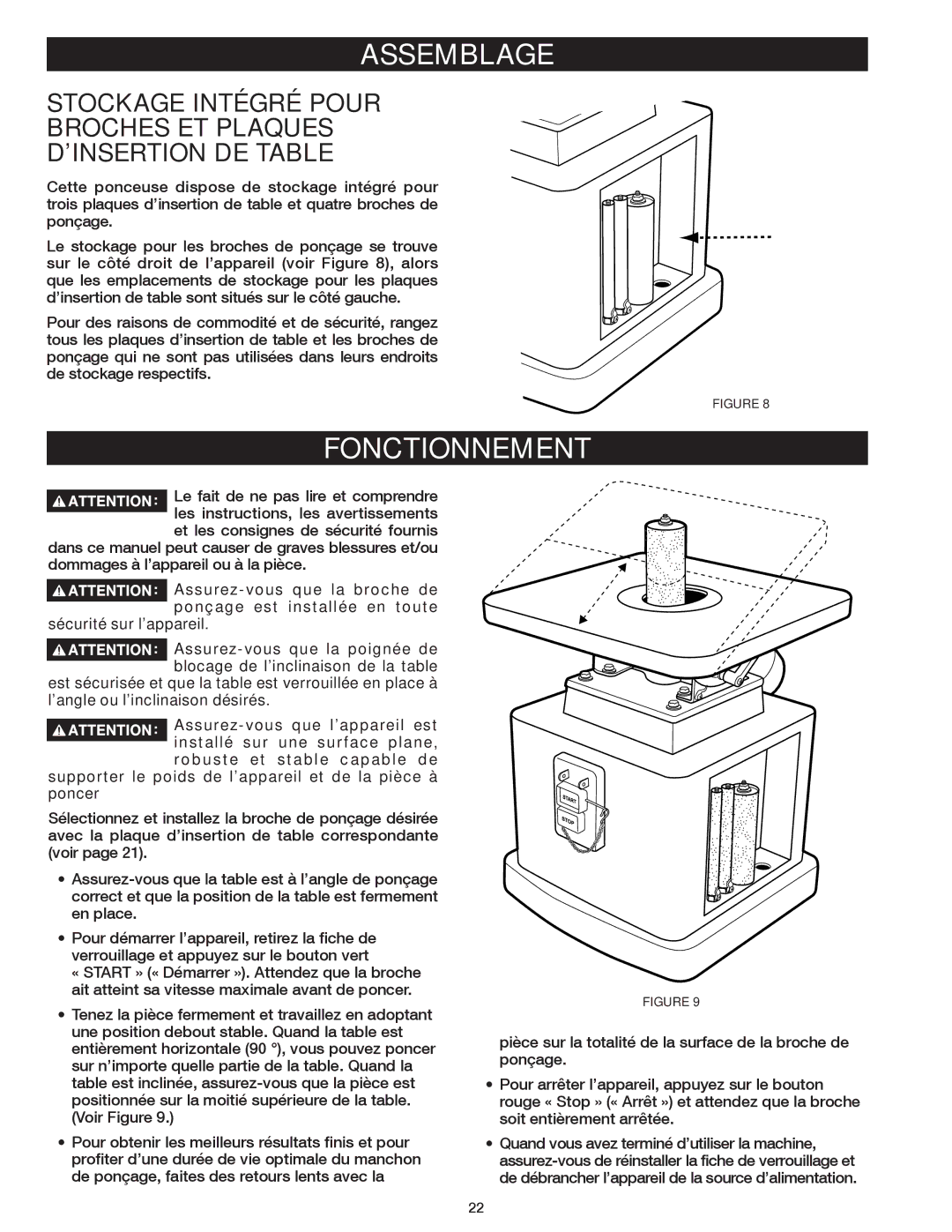 Delta 31-483 operating instructions Fonctionnement, Stockage Intégré Pour Broches ET Plaques ’INSERTION DE Table 