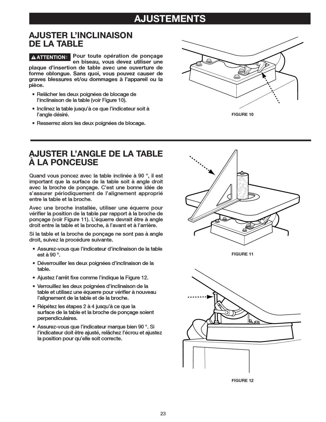 Delta 31-483 Ajustements, Ajuster L’INCLINAISON DE LA Table, Ajuster L’ANGLE DE LA Table À LA Ponceuse 