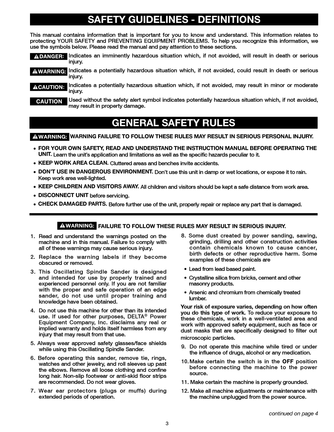 Delta 31-483 operating instructions Safety Guidelines Definitions, General Safety Rules 