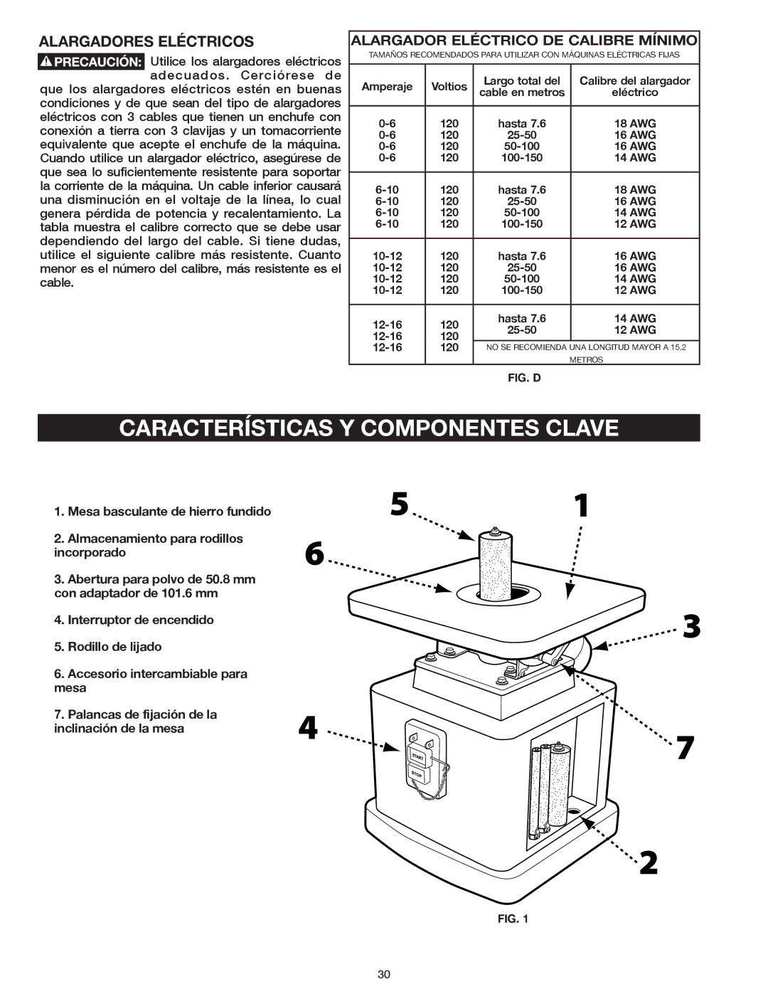 Delta 31-483 operating instructions Características Y Componentes Clave, Alargadores Eléctricos 