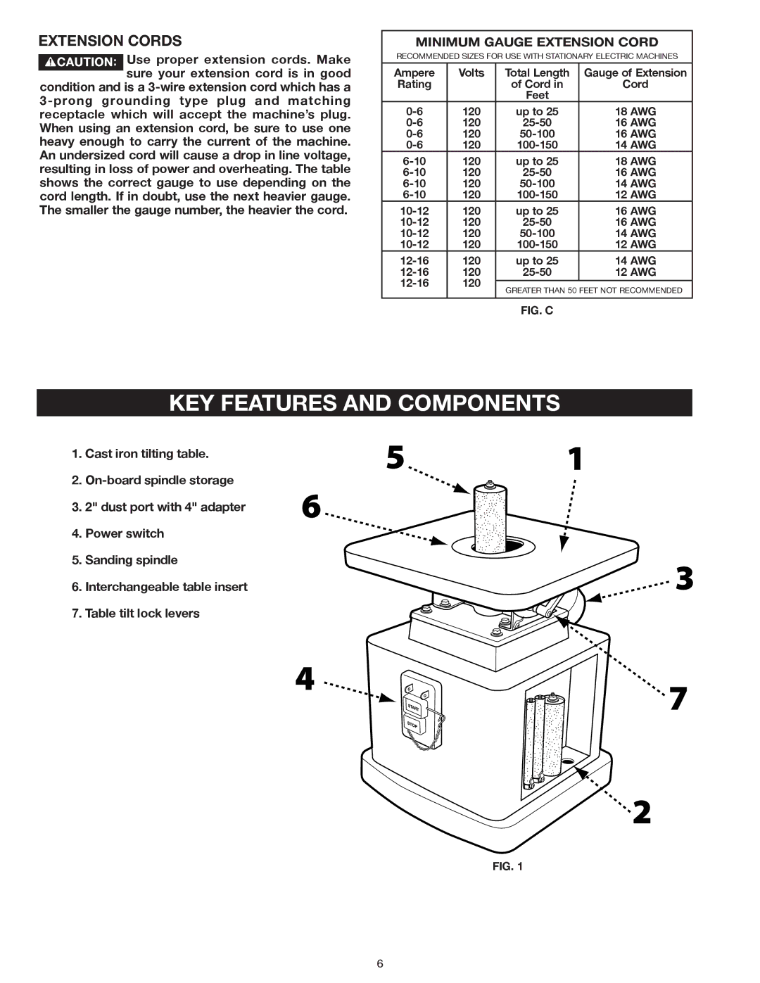 Delta 31-483 operating instructions KEY Features and Components, Extension Cords 