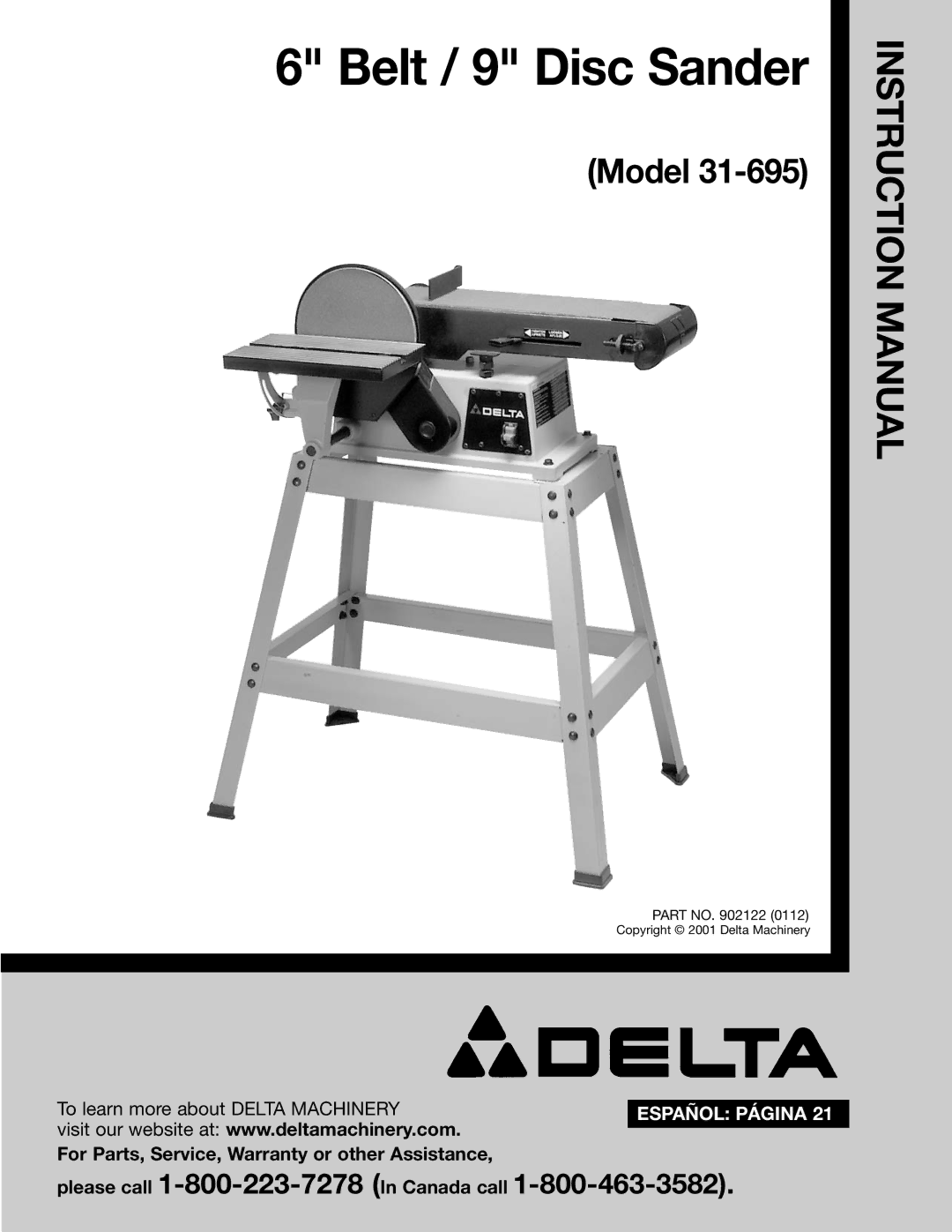 Delta 31-695 instruction manual Belt / 9 Disc Sander 