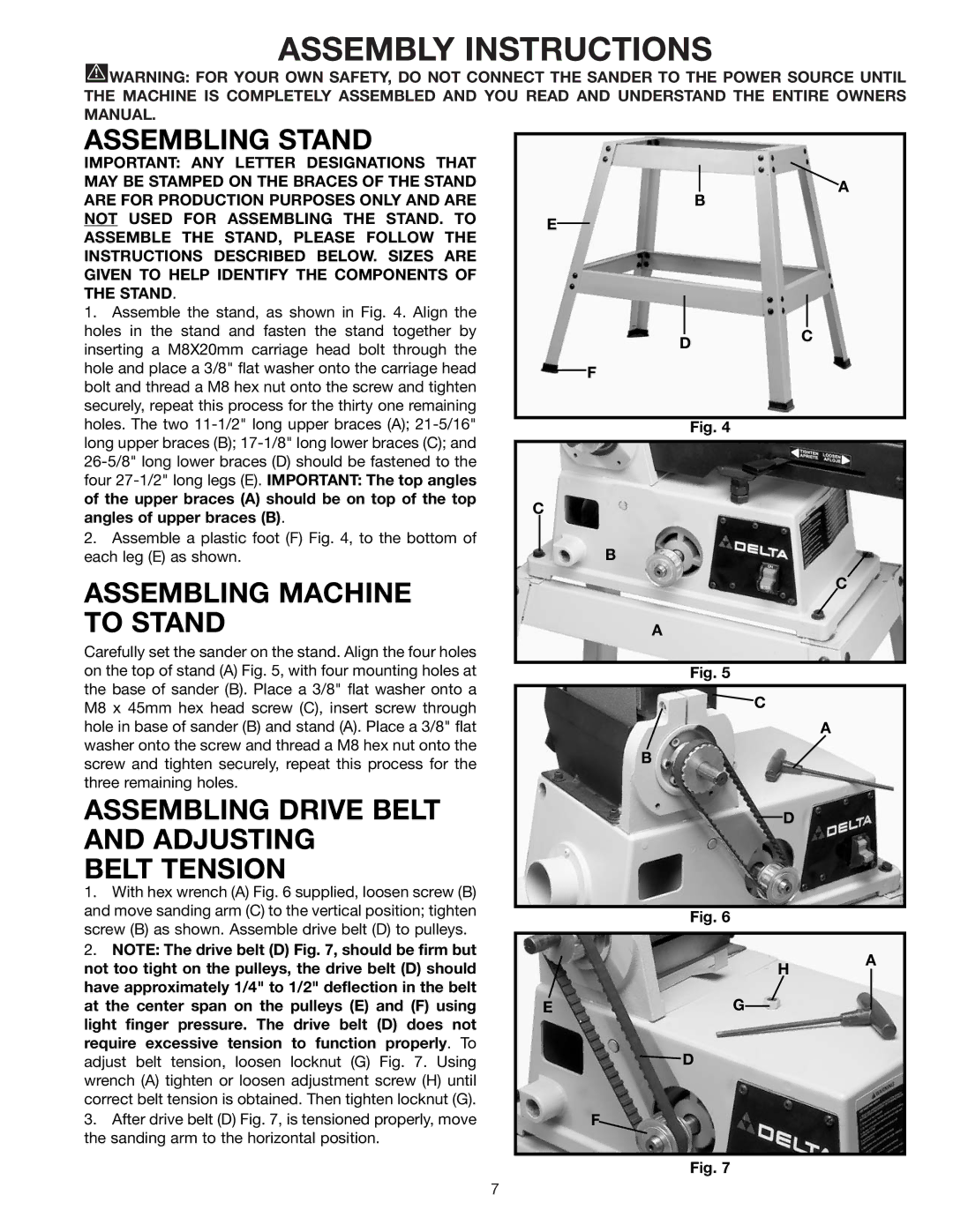 Delta 31-695 instruction manual Assembly Instructions, Assembling Stand, Assembling Machine to Stand 