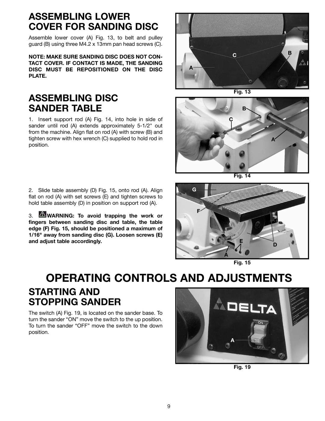 Delta 31-695 Assembling Lower Cover for Sanding Disc, Assembling Disc Sander Table, Starting Stopping Sander 