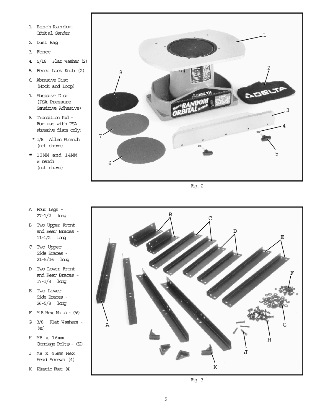 Delta 31-750 Dust Bag Fence, Fence Lock Knob, 13MM and 14MM W rench Not shown Four Legs 27-1/2 long, 21-5/16 long 