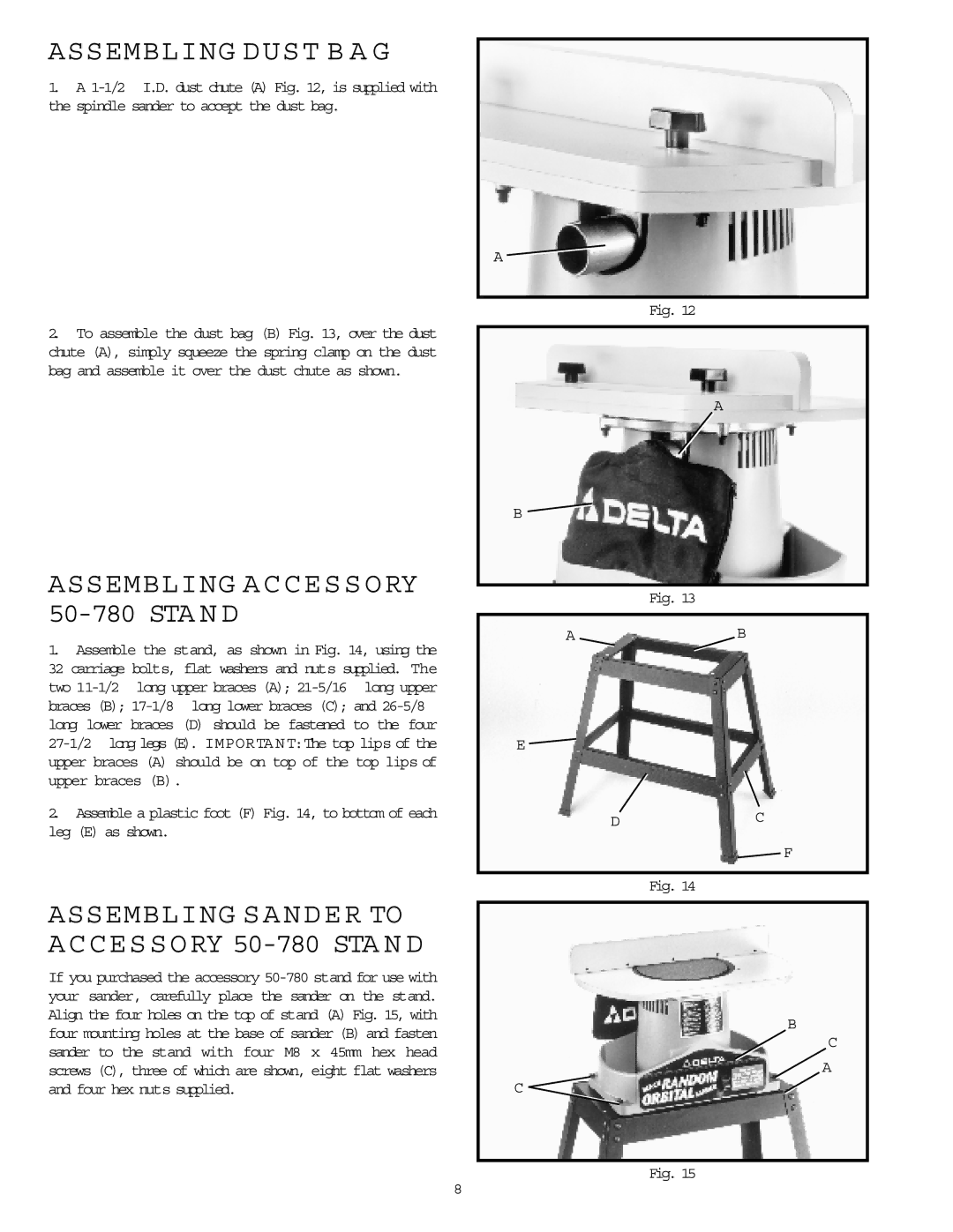 Delta 31-750 instruction manual Assembling Dust B a G, Assembling a C C E S S O RY 50-780 STA N D 