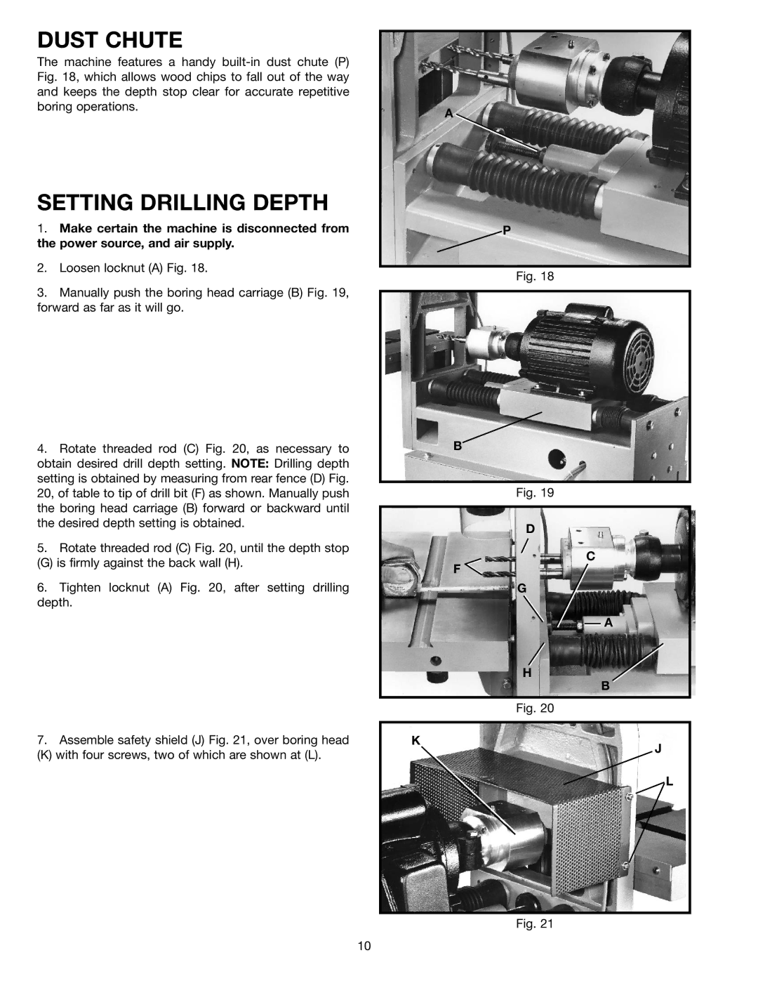 Delta 32-350 instruction manual Dust Chute, Setting Drilling Depth 