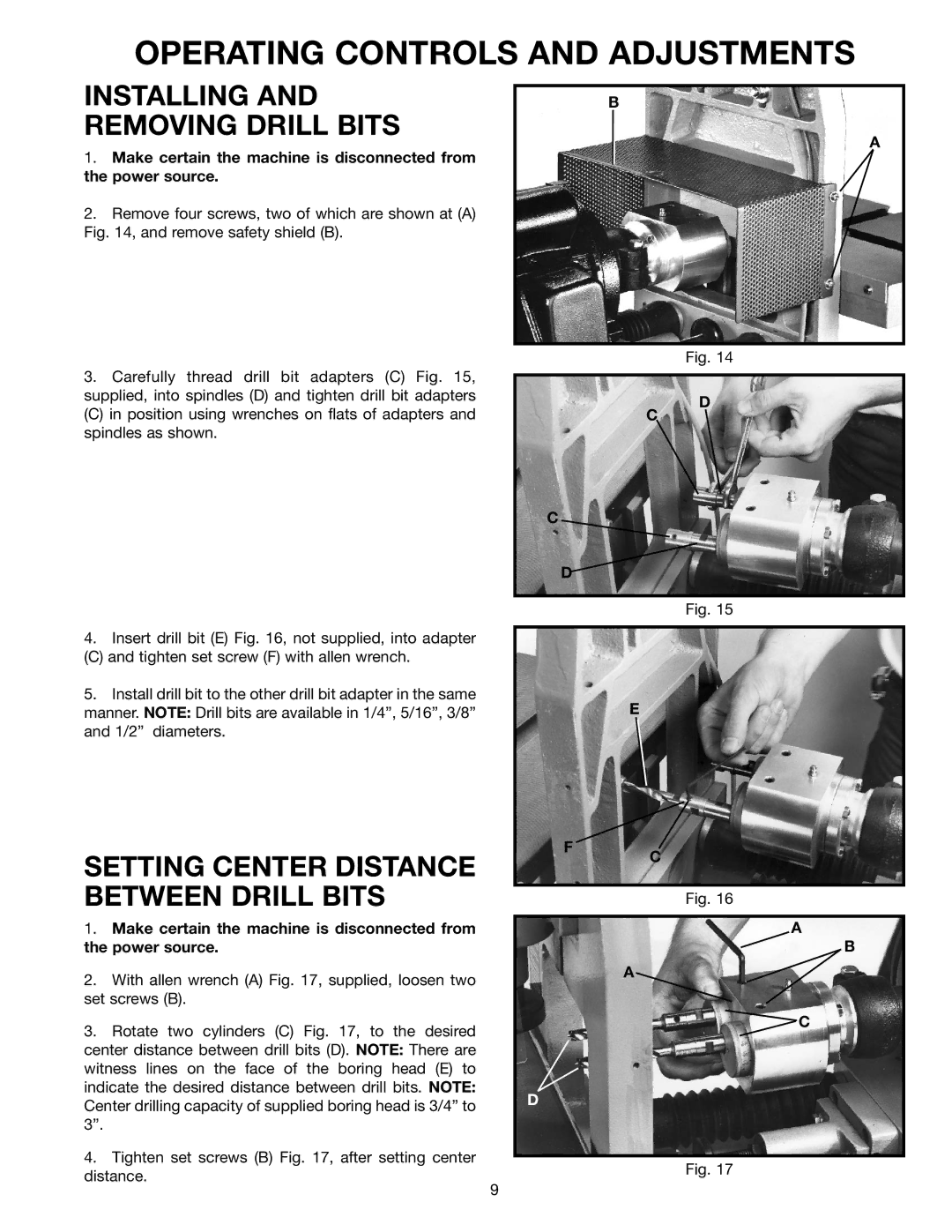 Delta 32-350 instruction manual Operating Controls and Adjustments, Installing and Removing Drill Bits 