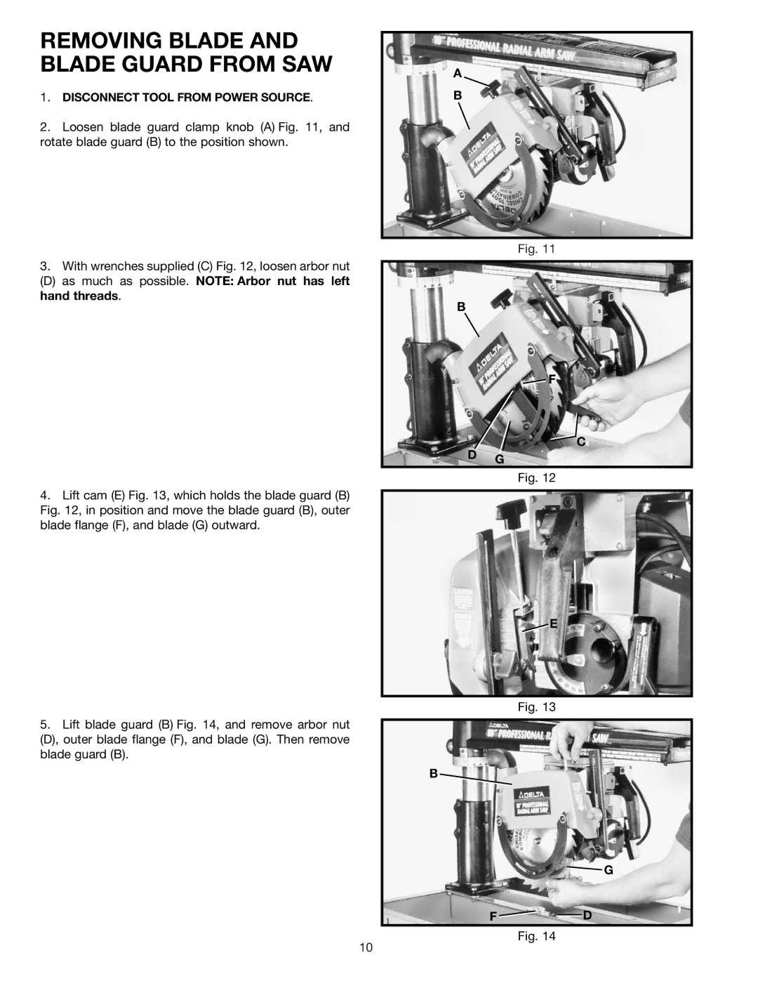 Delta 33-830 instruction manual Removing Blade and Blade Guard from SAW, Disconnect Tool from Power Source 