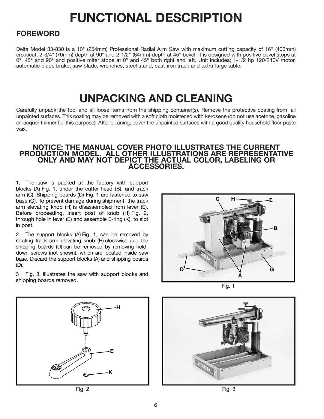 Delta 33-830 instruction manual Functional Description, Unpacking and Cleaning 