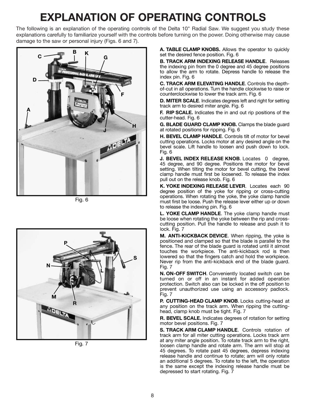 Delta 33-830 instruction manual Explanation of Operating Controls 