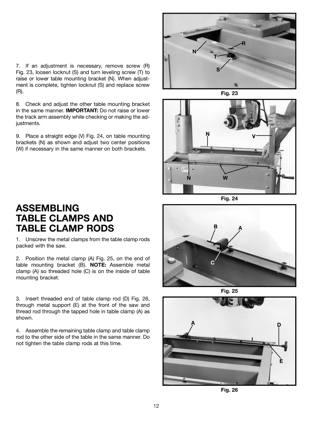 Delta 33-892, 33-890, 33-891 instruction manual Assembling Table Clamps Table Clamp Rods 