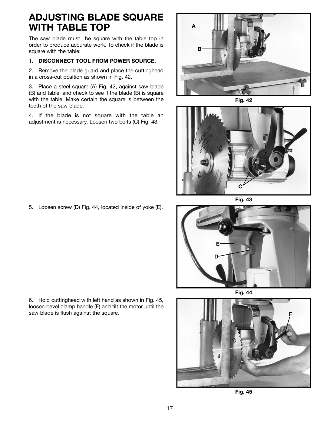 Delta 33-891, 33-892, 33-890 instruction manual Adjusting Blade Square with Table TOP 