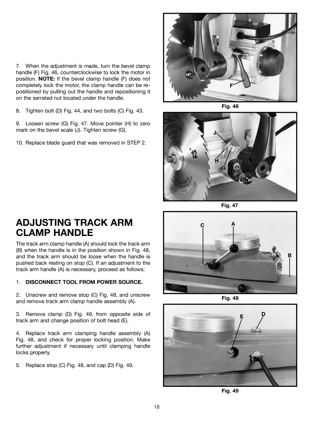 Delta 33-892, 33-890, 33-891 instruction manual Adjusting Track ARM Clamp Handle 