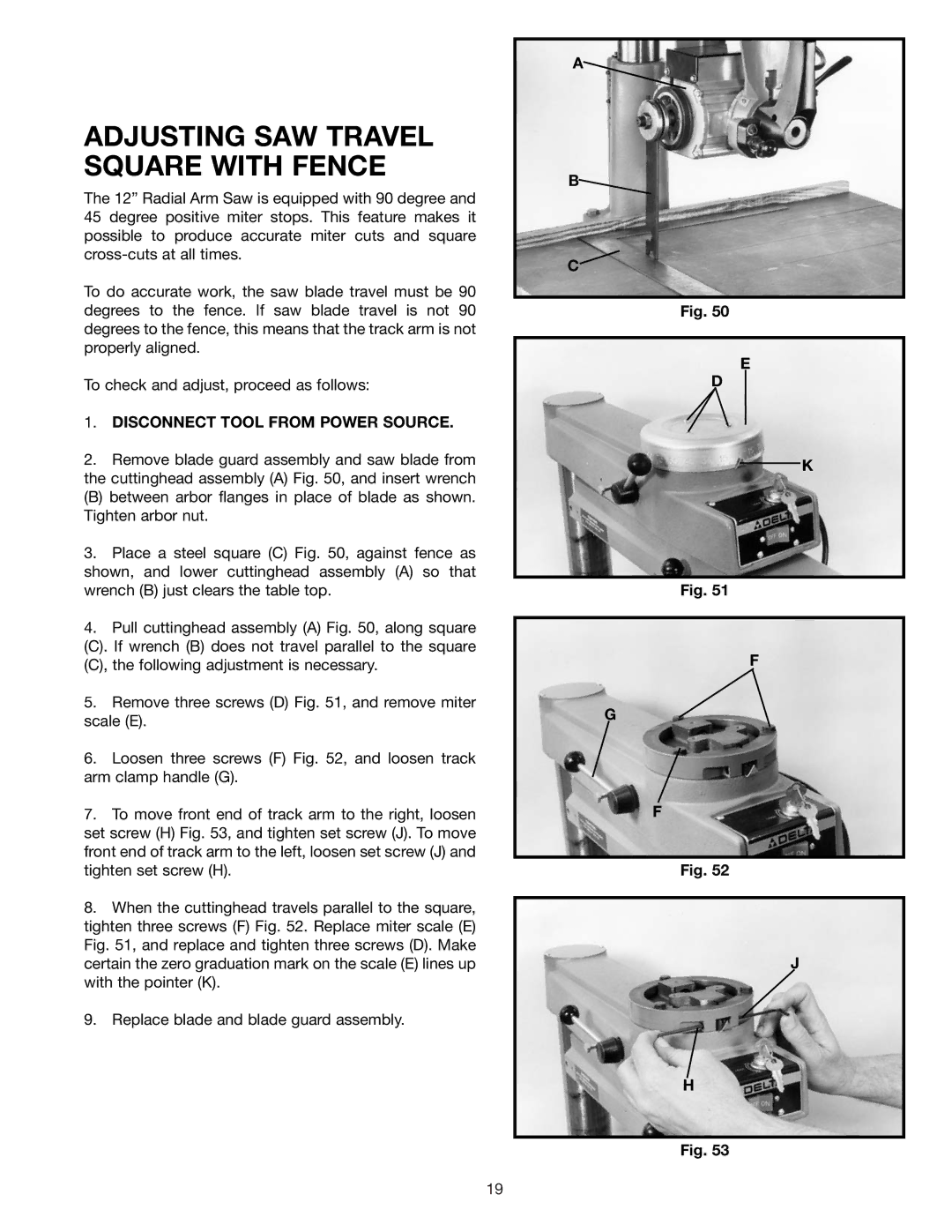 Delta 33-890, 33-892, 33-891 instruction manual Adjusting SAW Travel Square with Fence 