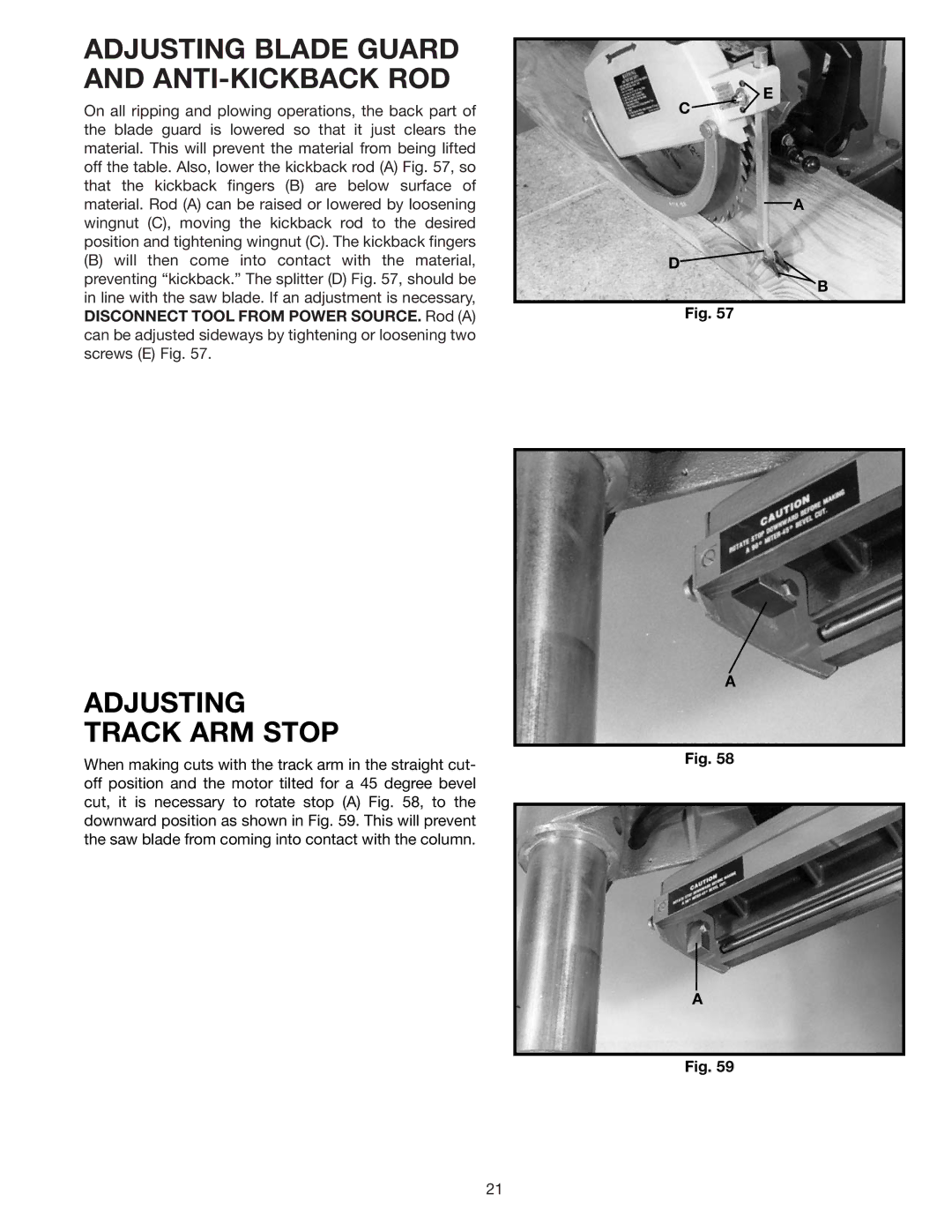 Delta 33-892, 33-890, 33-891 instruction manual Adjusting Blade Guard and ANTI-KICKBACK ROD, Adjusting Track ARM Stop 