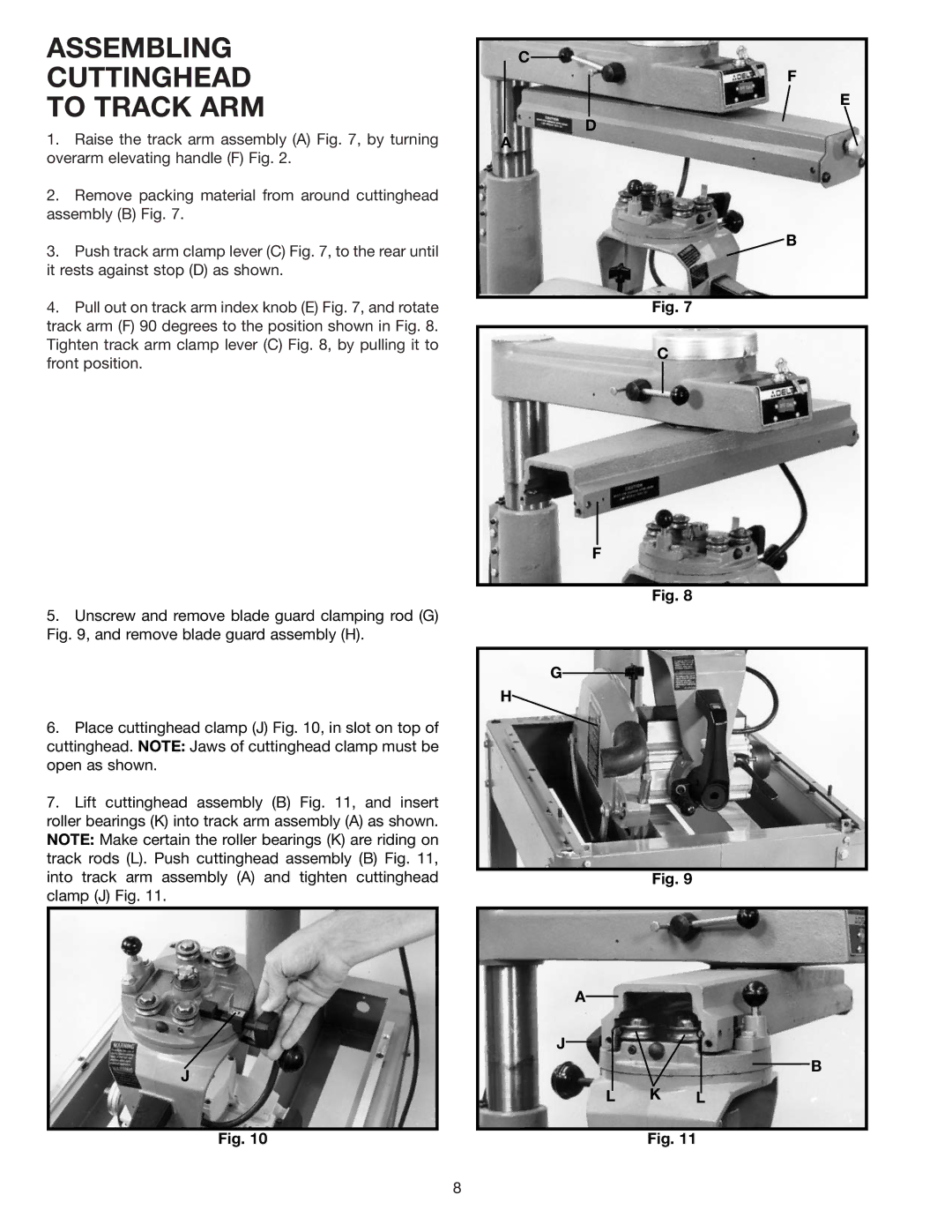 Delta 33-891, 33-892, 33-890 instruction manual Assembling Cuttinghead To Track ARM 