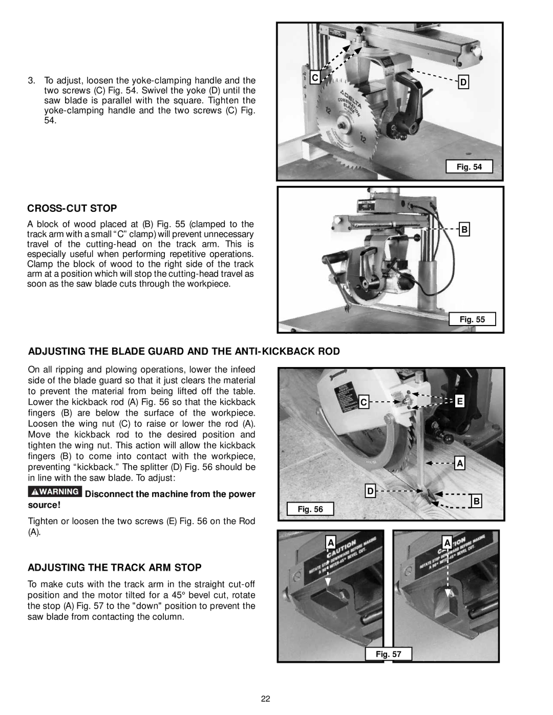 Delta 33-895X, 33-892 CROSS-CUT Stop, Adjusting the Blade Guard and the ANTI-KICKBACK ROD, Adjusting the Track ARM Stop 