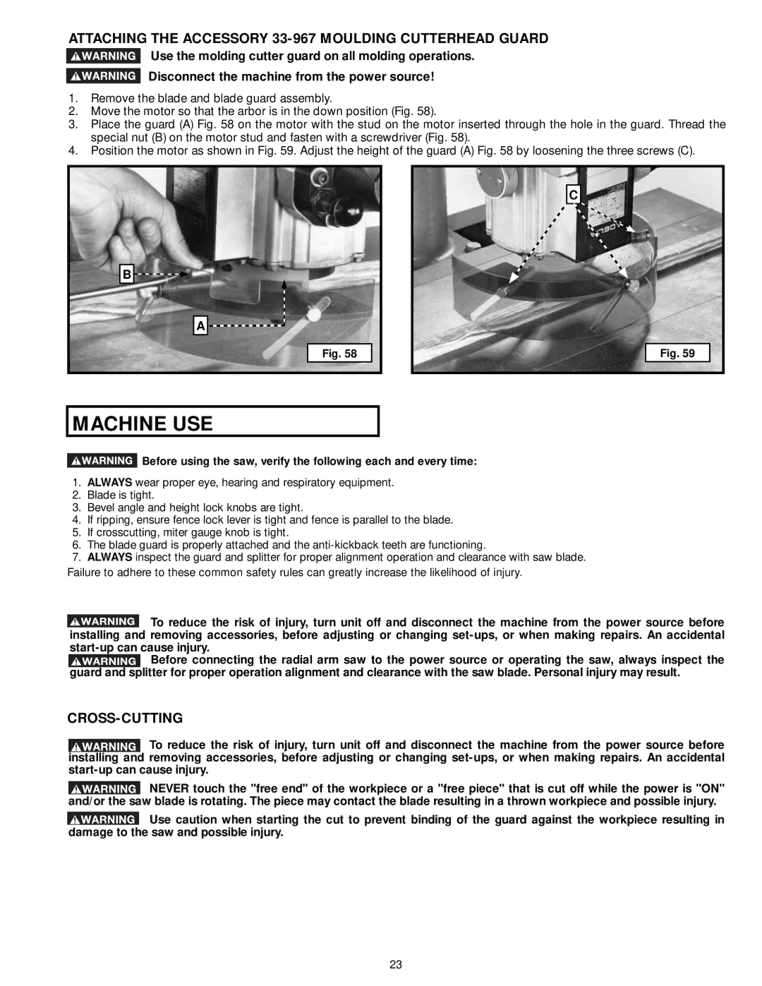 Delta 33-891, 33-892, 33-890, 33-895X Attaching the Accessory 33-967 Moulding Cutterhead Guard, Cross-Cutting 