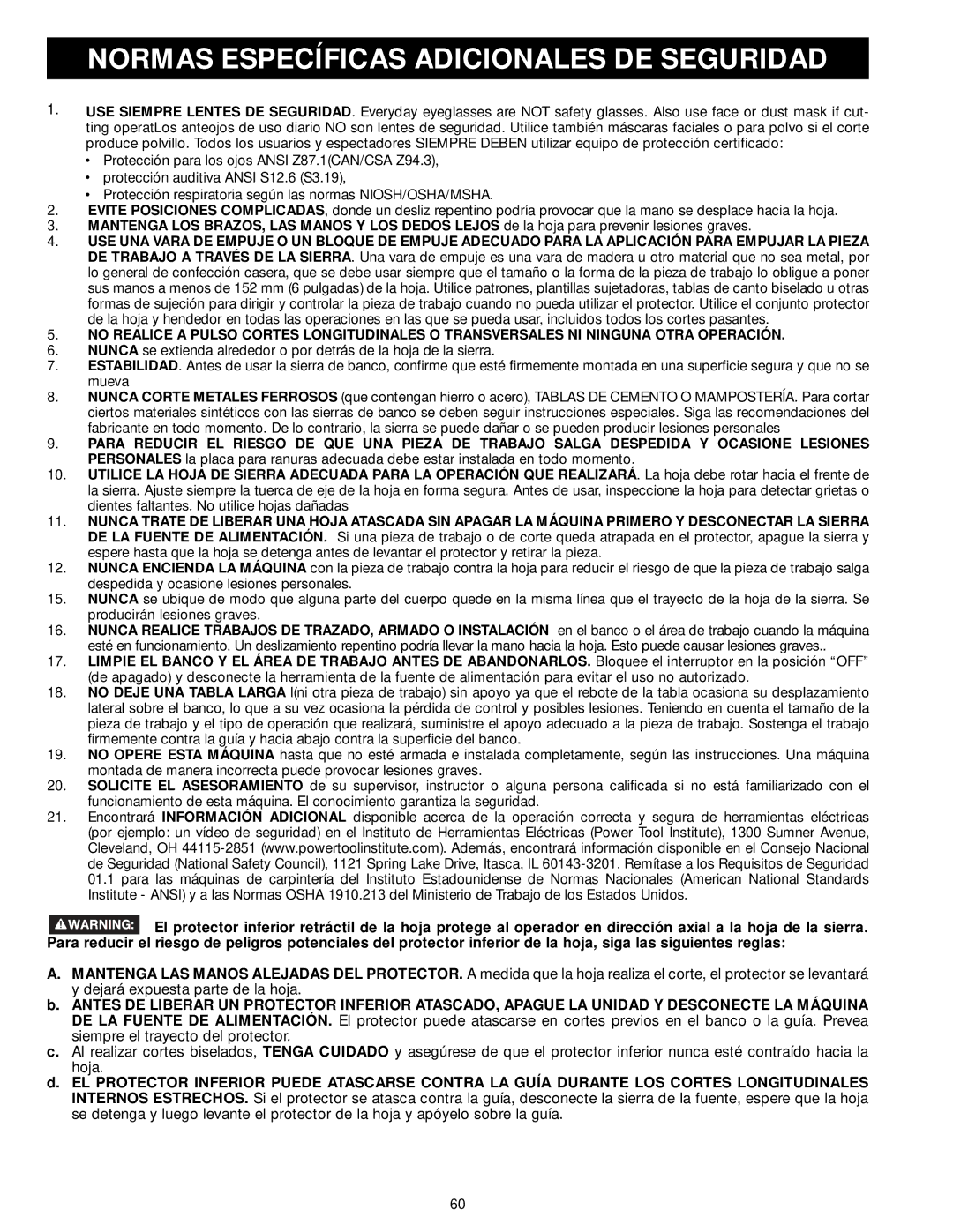 Delta 33-892, 33-890, 33-895X, 33-891 instruction manual Normas Específicas Adicionales DE Seguridad 