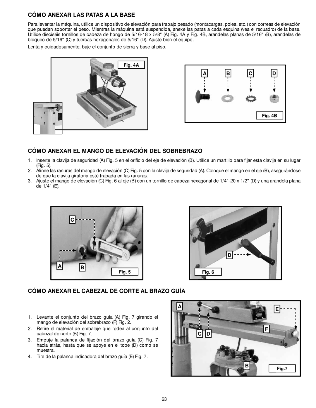 Delta 33-891, 33-892, 33-890, 33-895X Cómo Anexar LAS Patas a LA Base, Cómo Anexar EL Mango DE Elevación DEL Sobrebrazo 