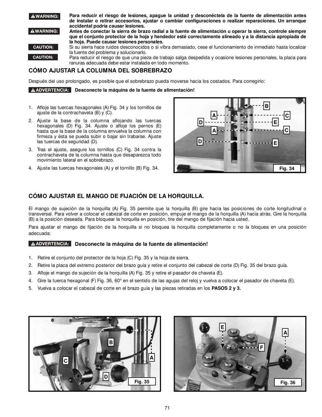 Delta 33-891, 33-892, 33-890 Cómo Ajustar LA Columna DEL Sobrebrazo, Cómo Ajustar EL Mango DE Fijación DE LA Horquilla 