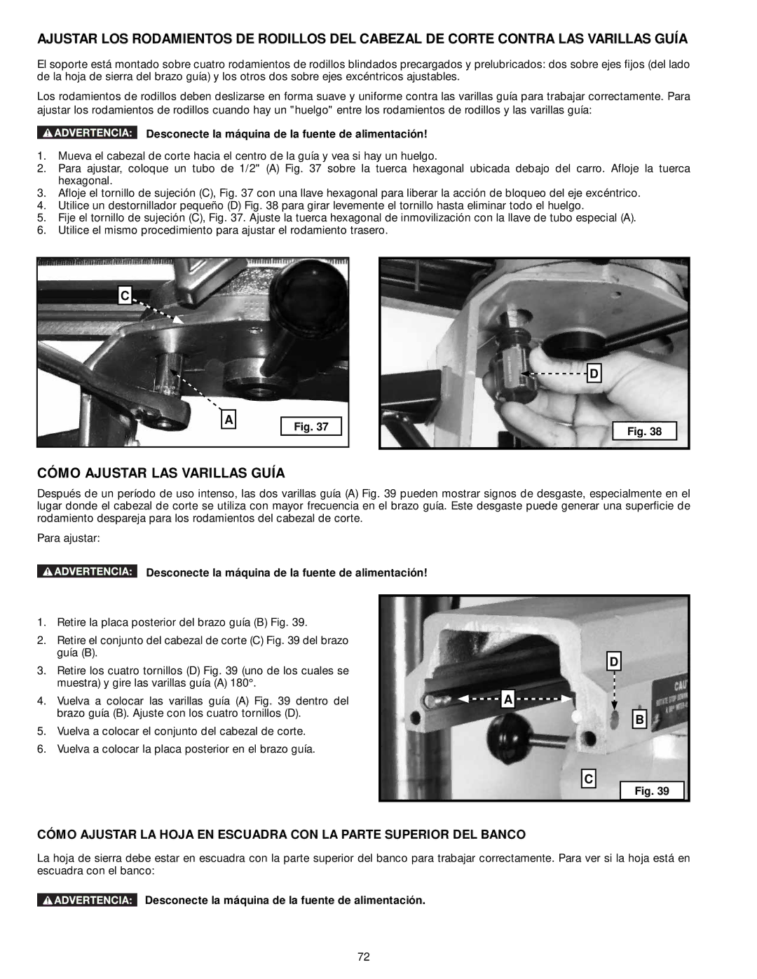 Delta 33-892, 33-890, 33-895X, 33-891 instruction manual Cómo Ajustar LAS Varillas Guía 