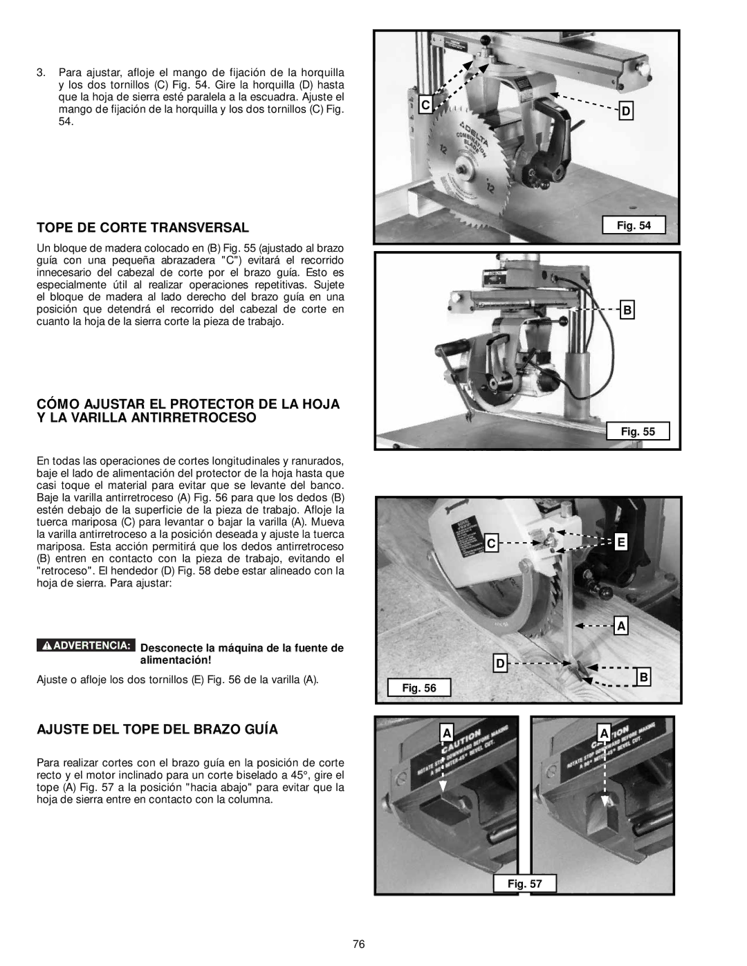 Delta 33-892, 33-890, 33-895X, 33-891 instruction manual Tope DE Corte Transversal, Ajuste DEL Tope DEL Brazo Guía 