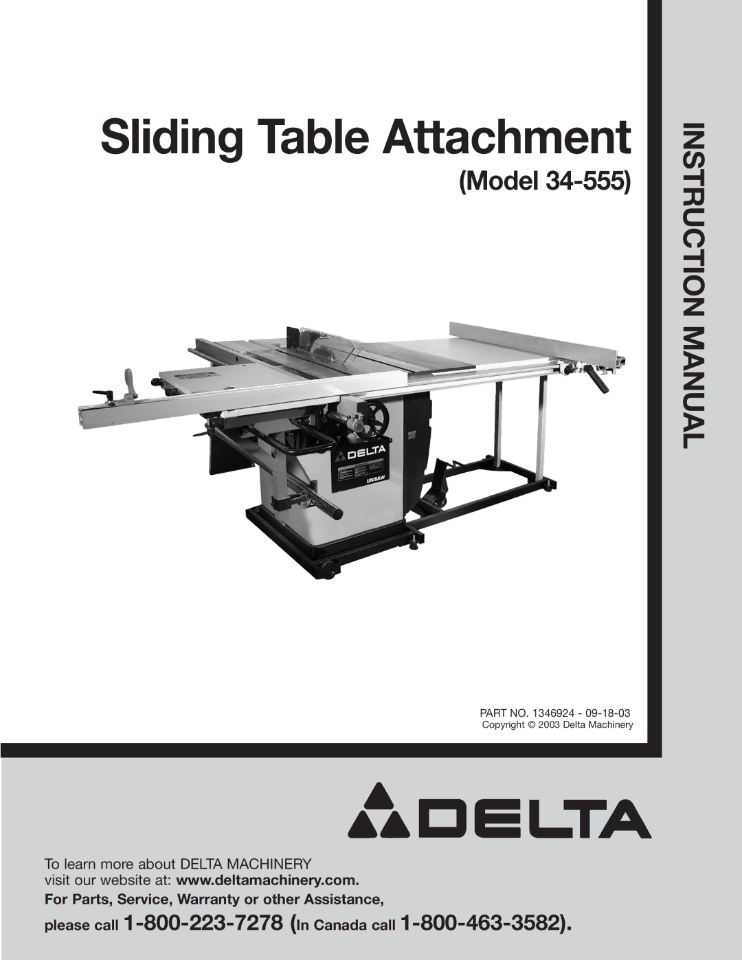 Delta 34-555 instruction manual Sliding Table Attachment 