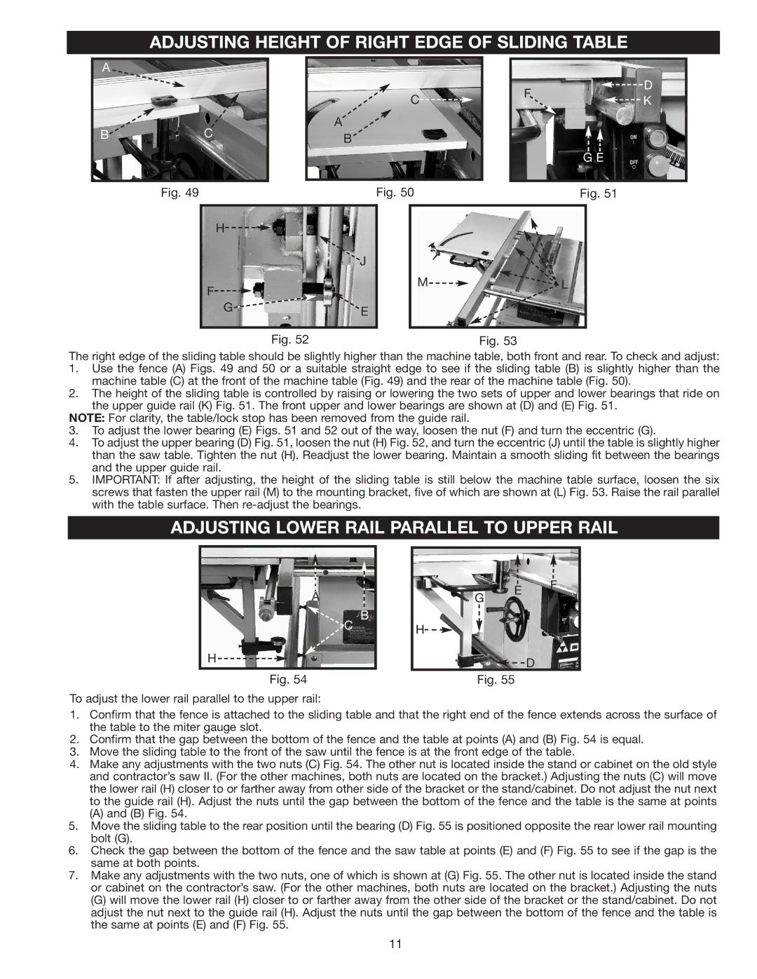 Delta 34-555 instruction manual Adjusting Height of Right Edge of Sliding Tablel 