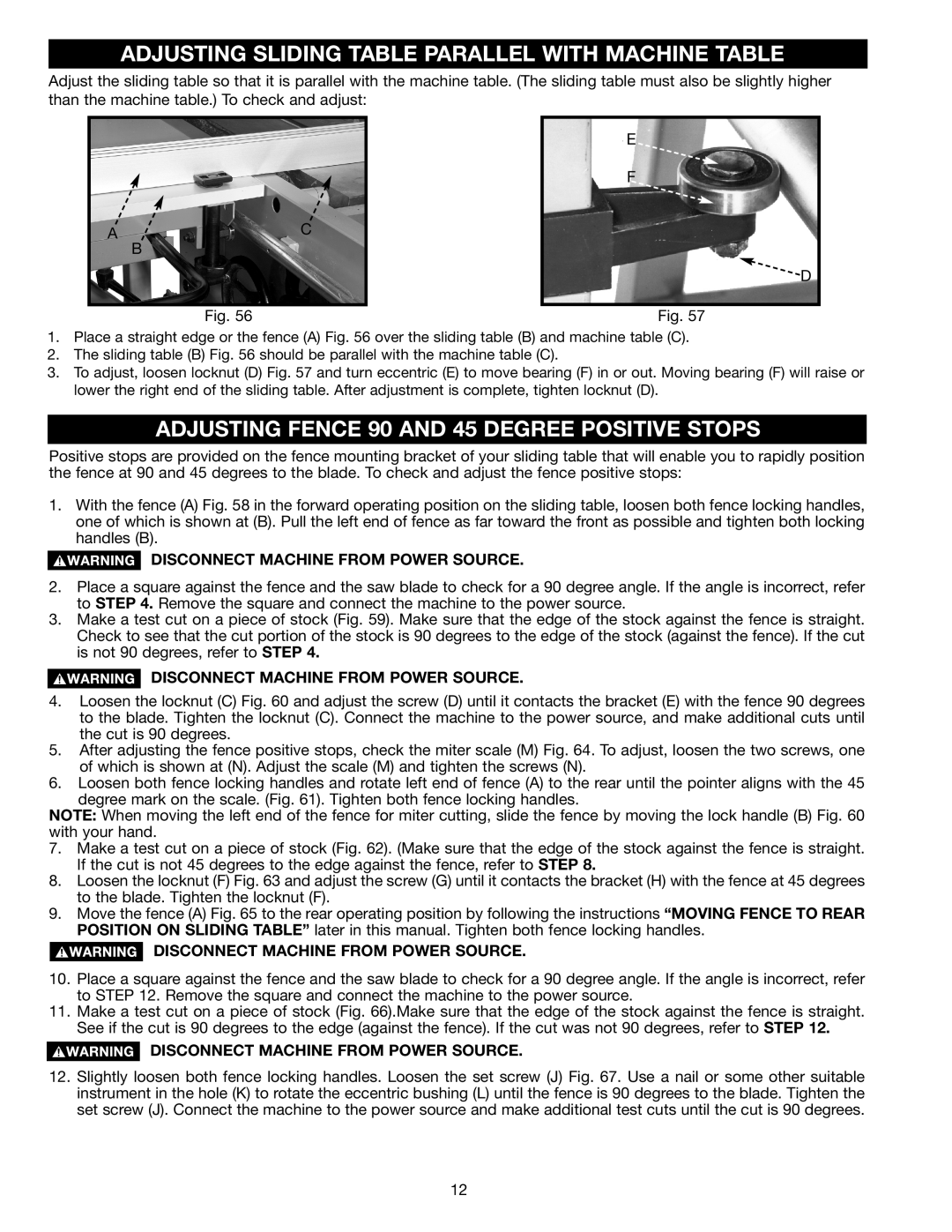 Delta 34-555 instruction manual Adjusting Sliding Table Parallel with Machine Tablel 