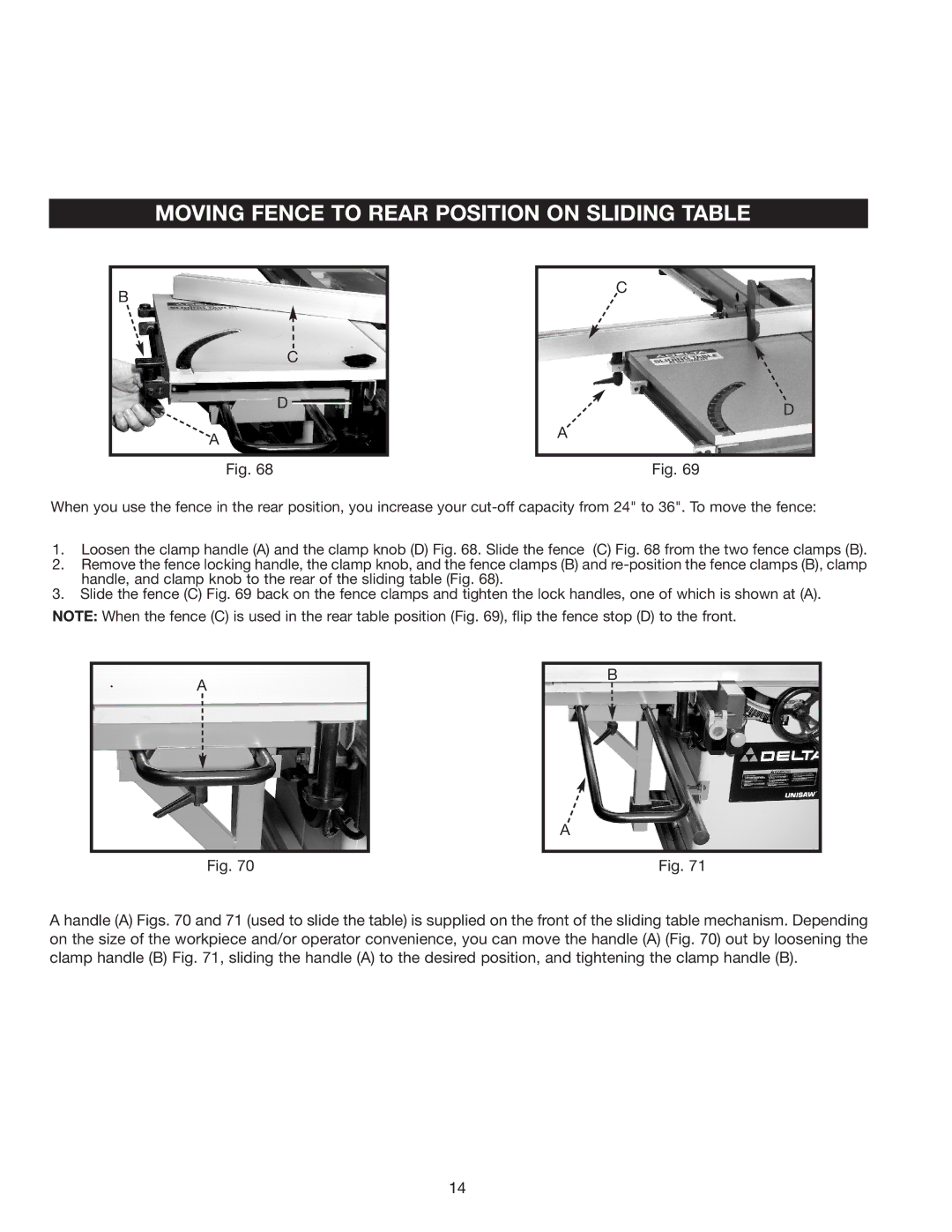 Delta 34-555 instruction manual Moving Fence to Rear Position on Sliding Tablel 