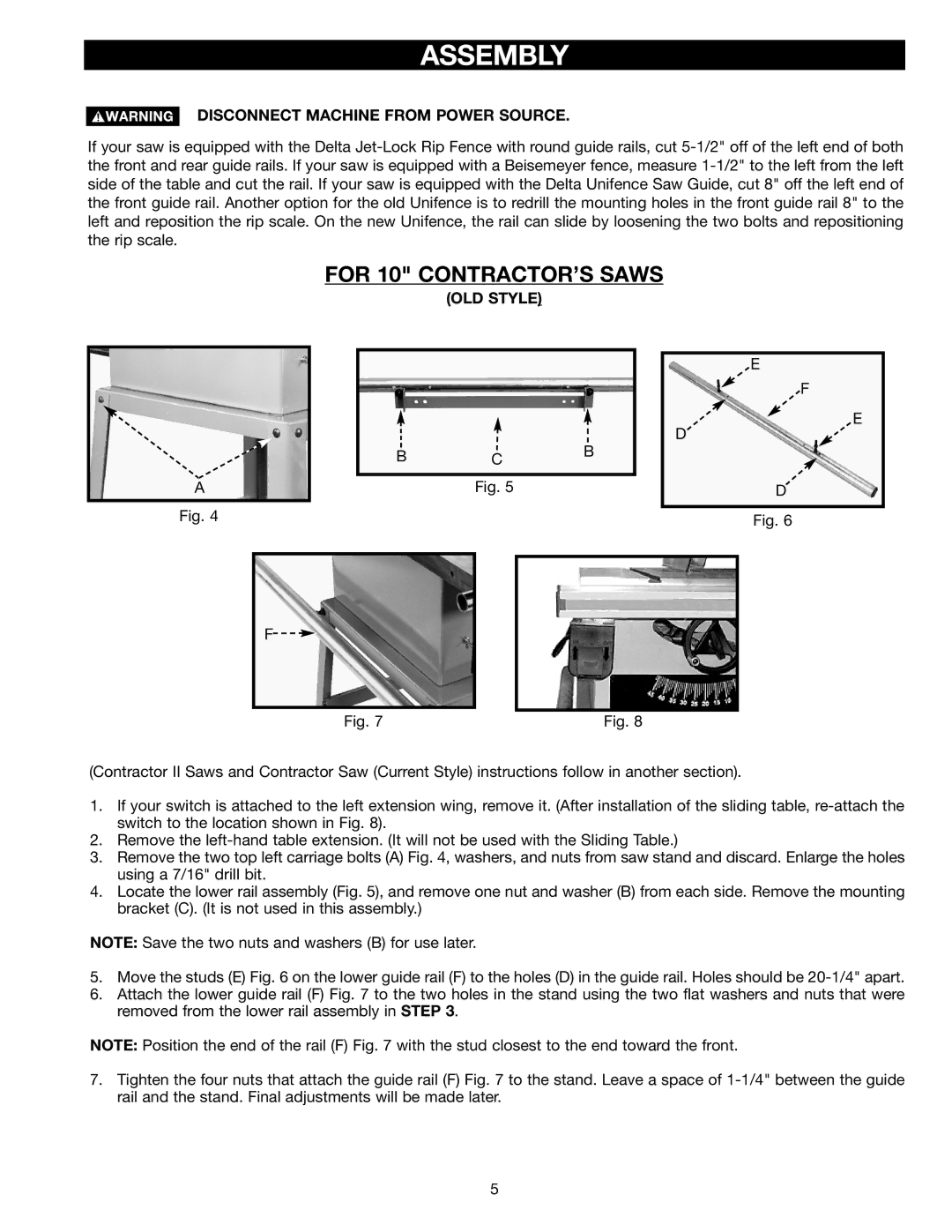 Delta 34-555 instruction manual For 10 CONTRACTOR’S Saws, Disconnect Machine from Power Source, OLD Style 