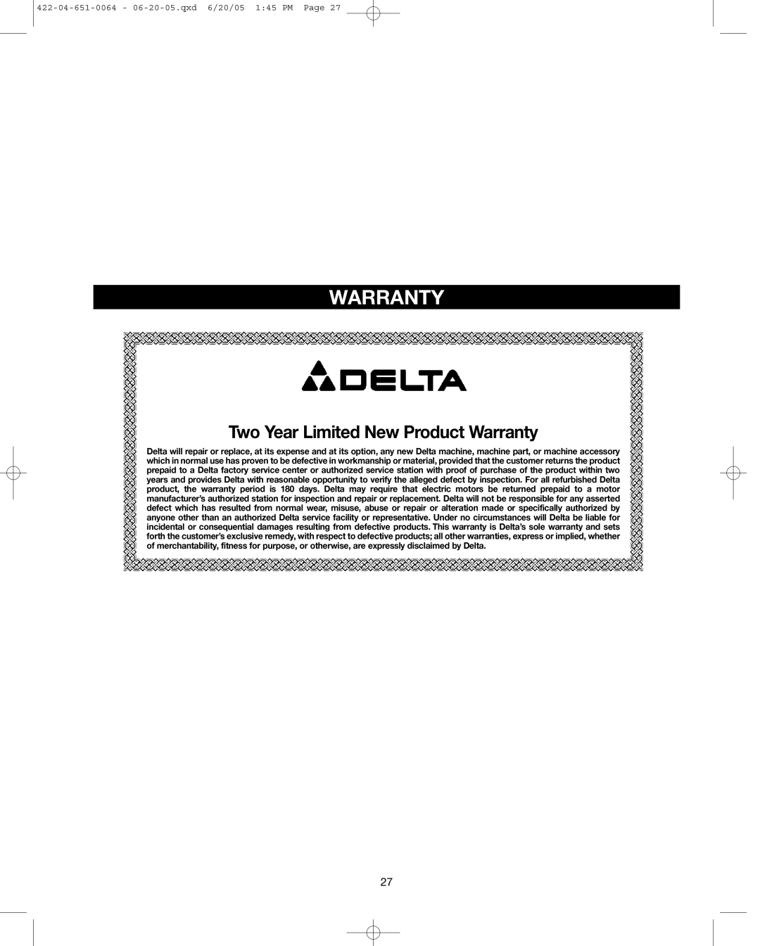 Delta 34-814, 34-806, 34-801 instruction manual Two Year Limited New Product Warranty 