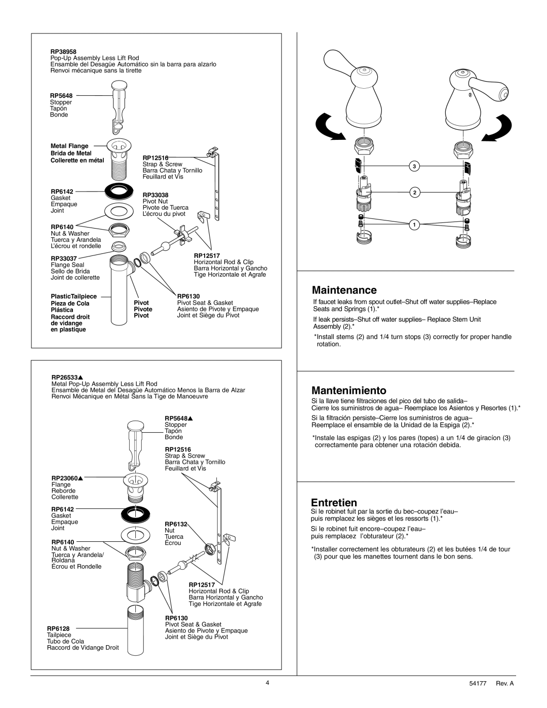 Delta 3575 Series manual Maintenance, Mantenimiento, Entretien 