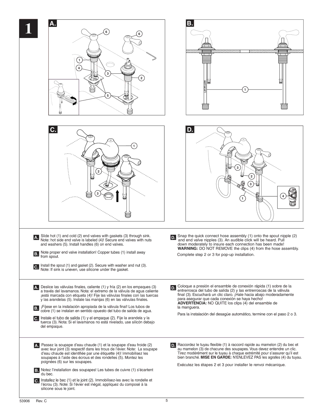 Delta 3578 Series manual Complete or 3 for pop-up installation 