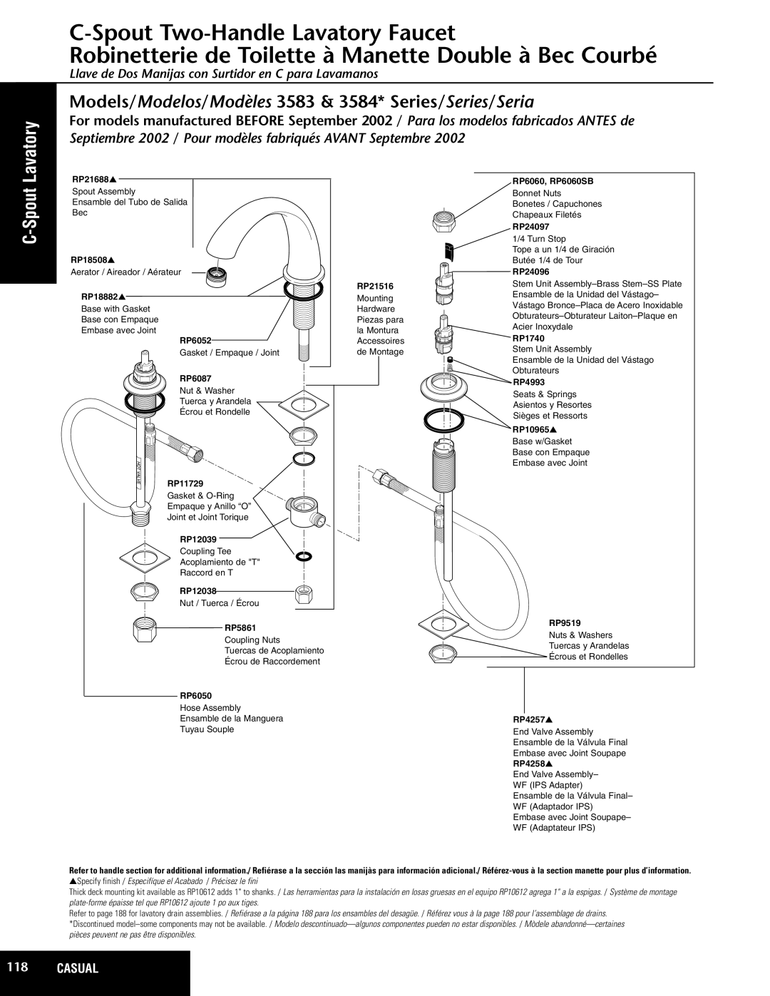 Delta 3583 Series manual Models/Modelos/Modèles 3583 & 3584* Series/Series/Seria, Spout 