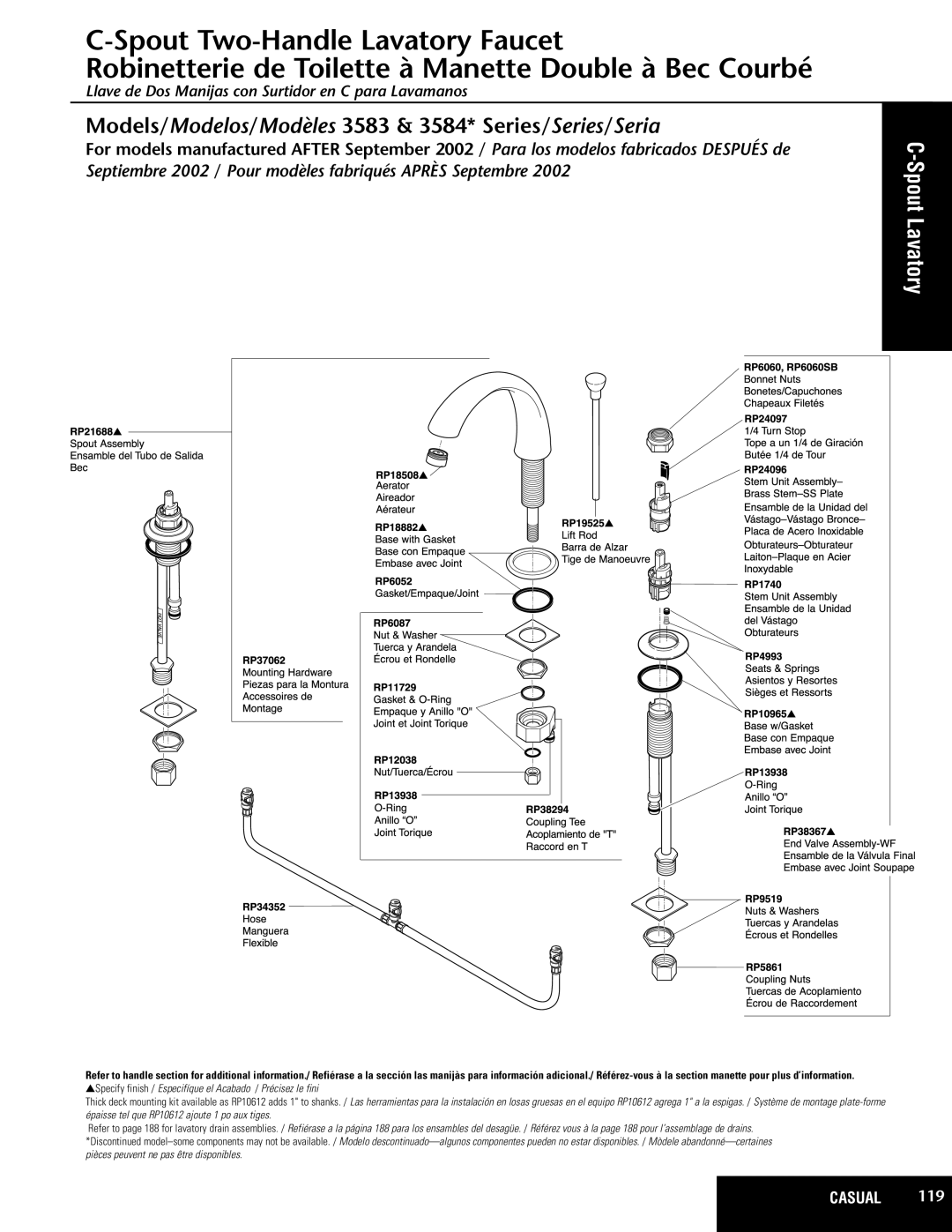 Delta 3583 Series manual Spout Lavatory 