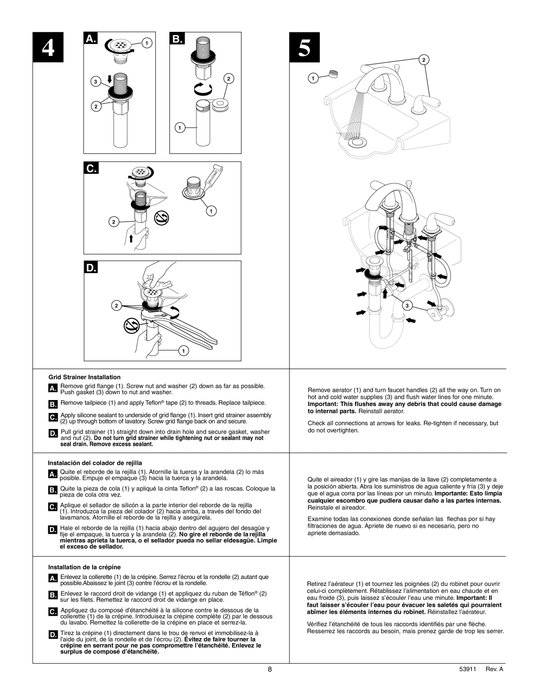 Delta 3584 Series manual Grid Strainer Installation 